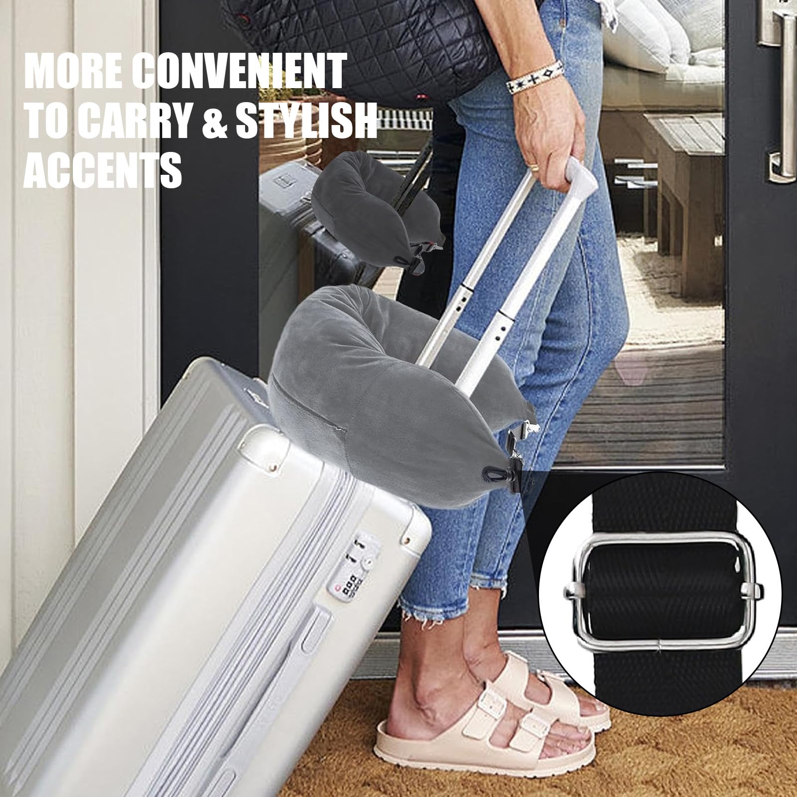 Coussin De Voyage Avion,Remplissable Tour De Cou Avion,Velours De Cristal Oreiller De Voyage,Multifonctionnel Portable Avec Bretelles Réglables Amovibles,Espace De Stockage Supplémentaire (Noir