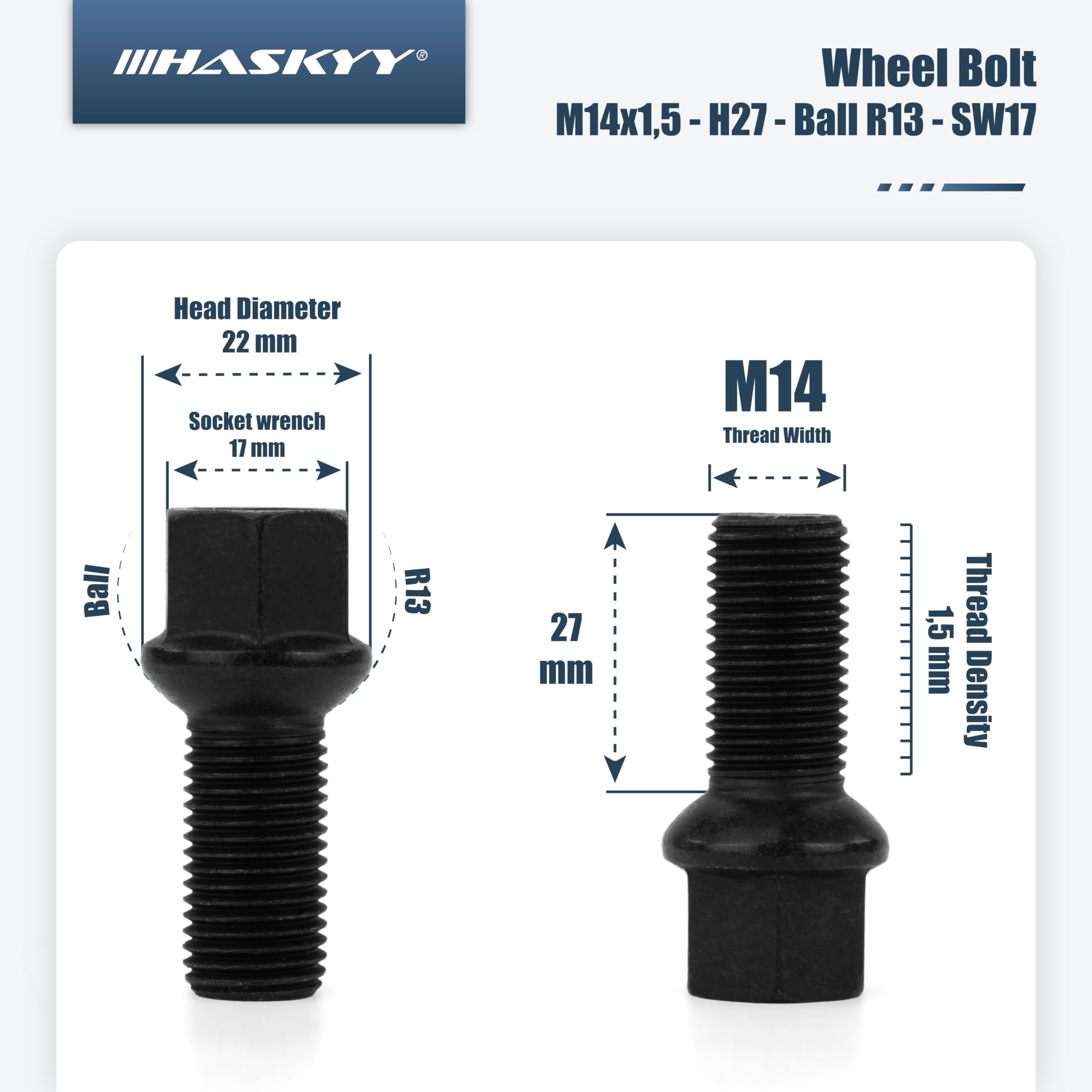 BULLONE SFERICO PER Distanziali Ruota Auto M14x1,50x35 CH17 con