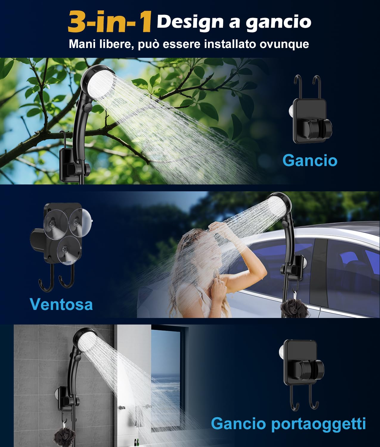 WADEO Doccia Portatile Campeggio con Secchio Pieghevole 20L, Acqua Calda, Pompa Ricaricabile a 5 Velocità con Display LED, 4 Modalità di Getto per Camper, Viaggi, Auto, Animali Domestici