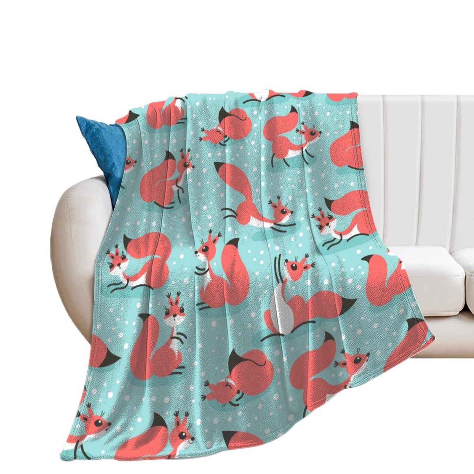 Cute Chipmunk and Mushroom Pattern Blanket,Flannel Throw Blanket for Couch Sofa Bed Warm Comfy Blankets for All Seasons 40"x50"