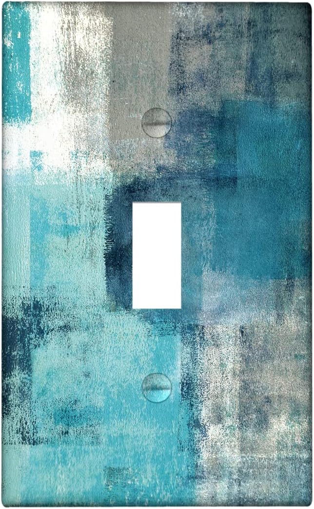 Turquoise Grey Wall Plate 1 Gang Toggle Switch Decortive Teal Light Switch Cover Abstract Art Wall Plate Cover Wallplates for Bedroom Kitchen Home Decor