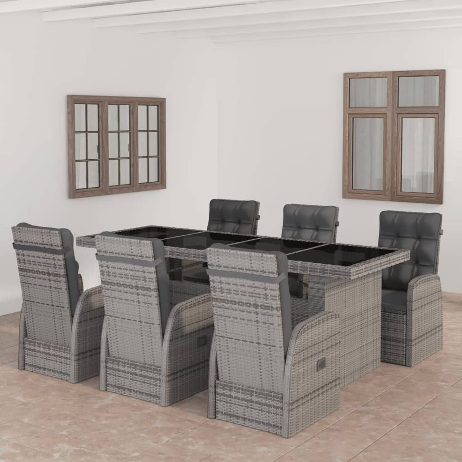 Set de Comedor de jardín 7 pzas, Mesa Terraza Exterior Y Sillas, Conjunto Mesa Y Sillas Jardin, Mesa Y Sillas Terraza, y Cojines ratán sintético Gris