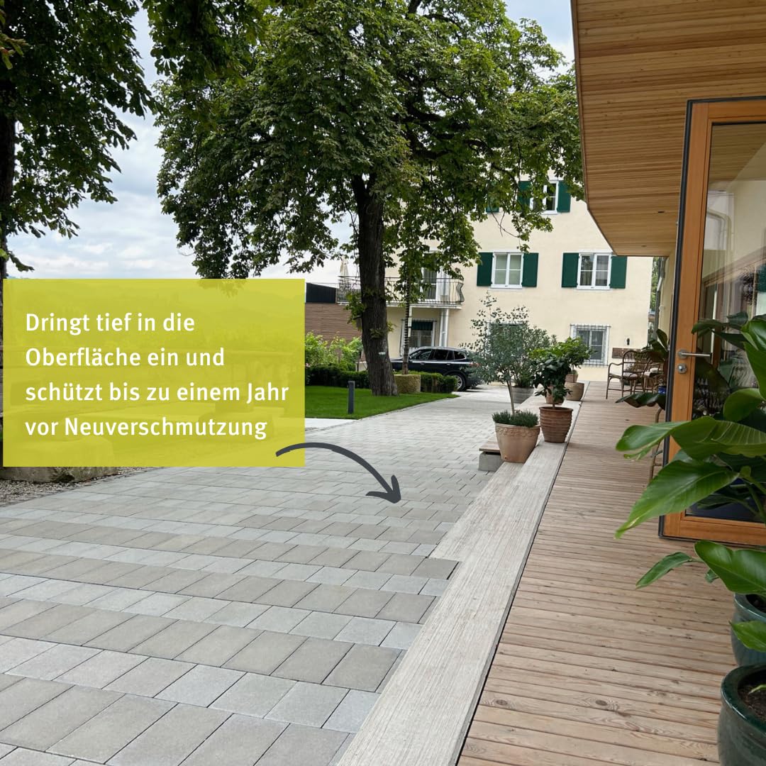 Steinreiniger außen | Grünbelag-Entferner | Entfernt Moos, Algen & Schimmel von Pflastersteinen, Terrassen & Mauersteinen | säure- und chlorfrei 1,0 l