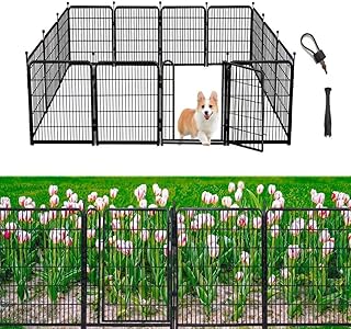 Tall Garden Fence, 52in(H) 10 Panels Total 22.1 Ft(L), Garden Fences and Borders for Dogs, Gate 21 inches Wide with Low Sills. Garden Animal Barrier, Flower Bed Fencing, Black Fencing for Dogs