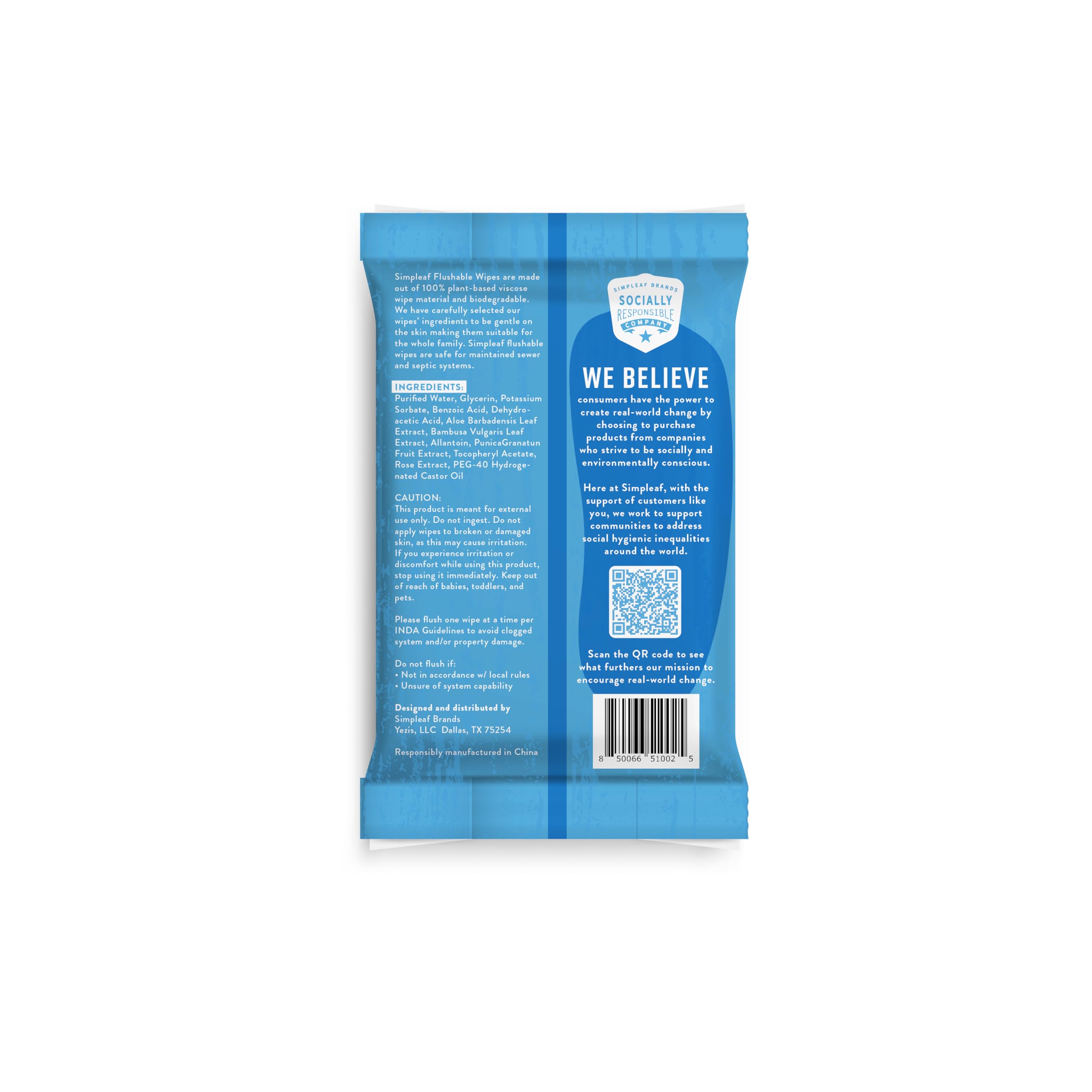 Simpleaf Salviette umidificate lavabili, ecologiche, prive di parabeni e alcool, ipoallergeniche e sicure per pelli sensibili, formula di aloe vera inodore (25 pezzi), 16 confezioni, grandi