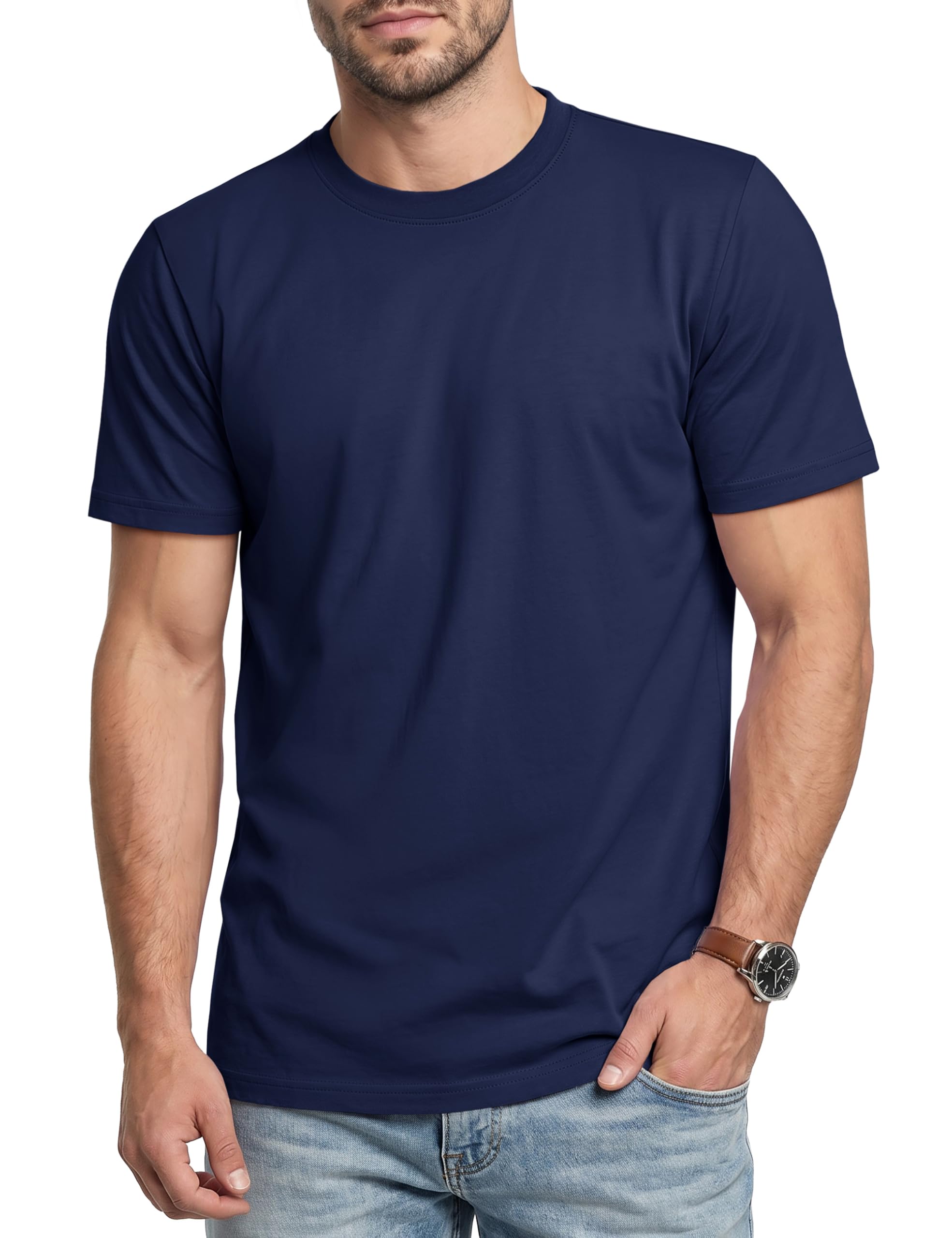 Cavva T Shirt Herren Baumwolle Basic Kurzarm Rundhals Freizeit T-Shirt | Klassisch Basic Tshirt für Alltag, Freizeit, Rundhals, Regular Fit, Hautfreundlich, Weiche Baumwolle, Pflegeleicht