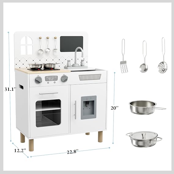 MAMIZO Wooden Play Kitchen for Kids, Interactive Toddler Toy Kitchen