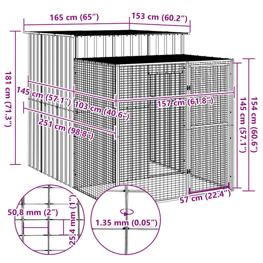 vidaXL Pollaio Area Corsa Grigio Chiaro 165x251x181 cm Acciaio Zincato
