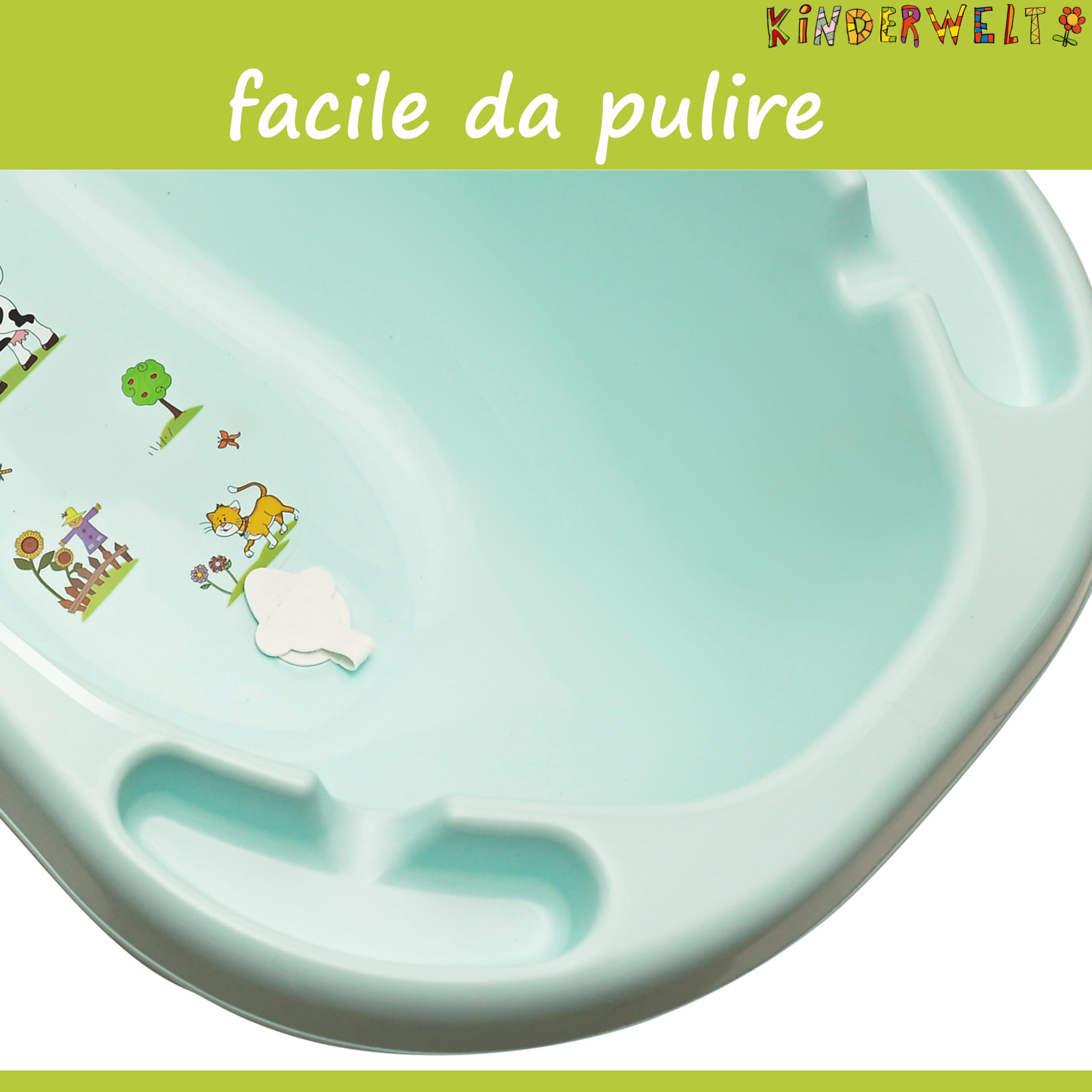 Baby Vasca da Bagno XXL 100 cm Funny Farm Bianco per Neonato con Spine