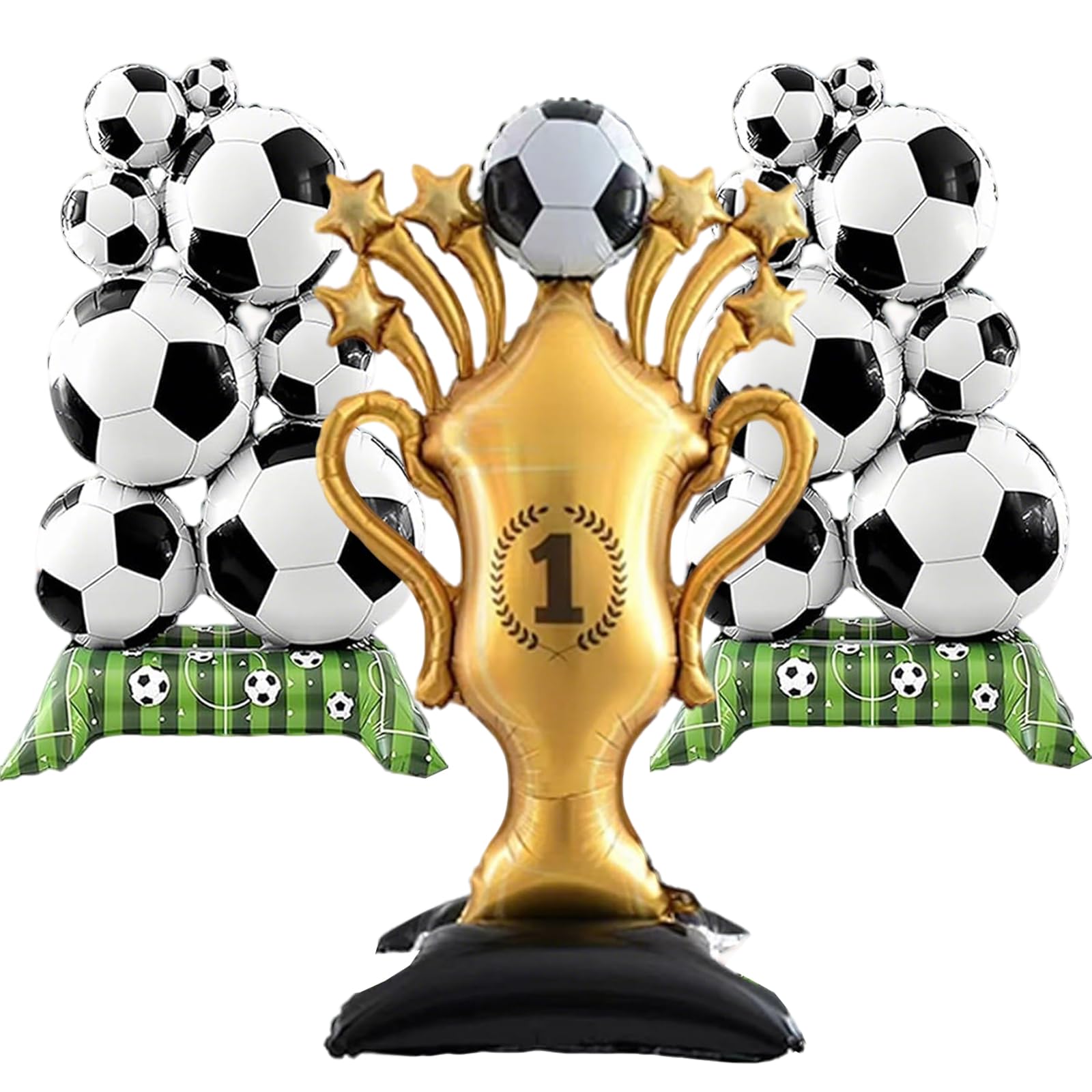 Photo 1 of 3 Pcs Soccer Party Decorations, 59 Inch Gold Champion Trophy & Self Standing Soccer Ball Balloons, 2026 World Cup Sports Themed Decor for Boys Birthday and Football Fan Party Supplies