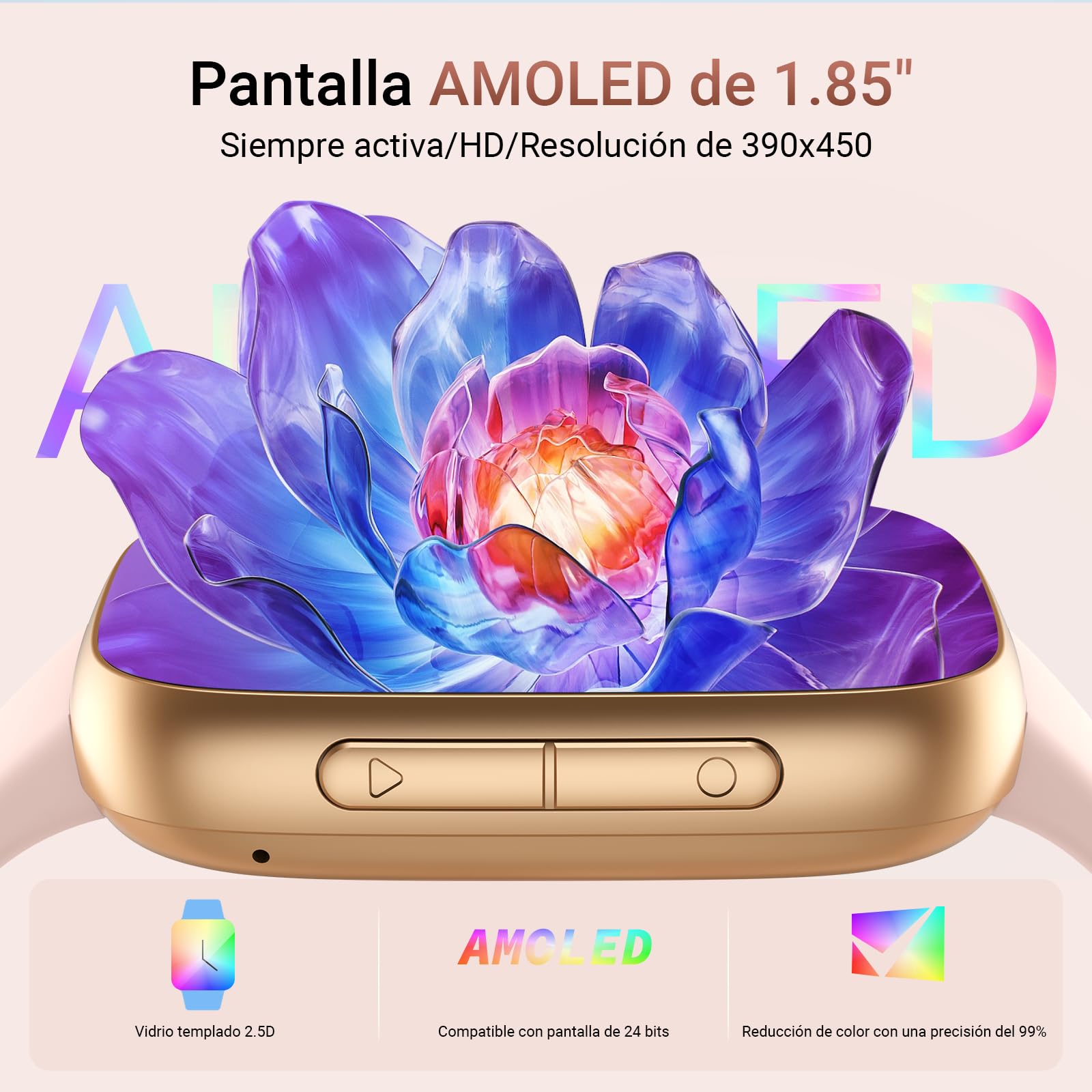 Reloj Inteligente Mujer 1.85" AMOLED Smartwatch Mujer con Llamadas y Asistente de Voz, 3ATM Whatsapp Notificaciones, SpO2/Pulsómetro/Monitor de Sueño, 110 Modos Deportes para iPhone Samsung Android