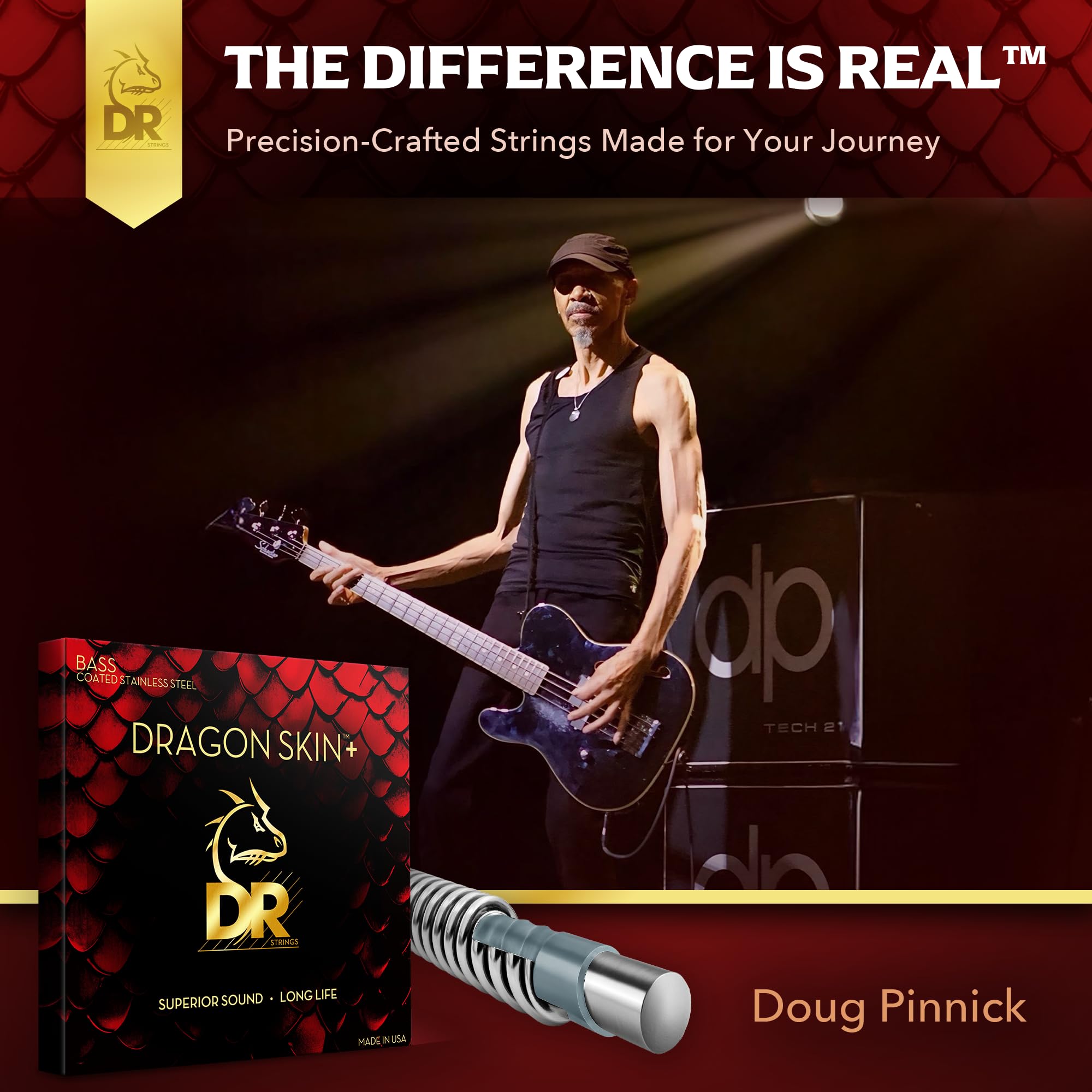 DRAGON SKIN+™ DBSM6-30 Struny basowe ze stali nierdzewnej powlekane - doskonały dźwięk z wygodnym uczuciem i długą żywotnością: 6 średnich strun wieloskalowych 30-125