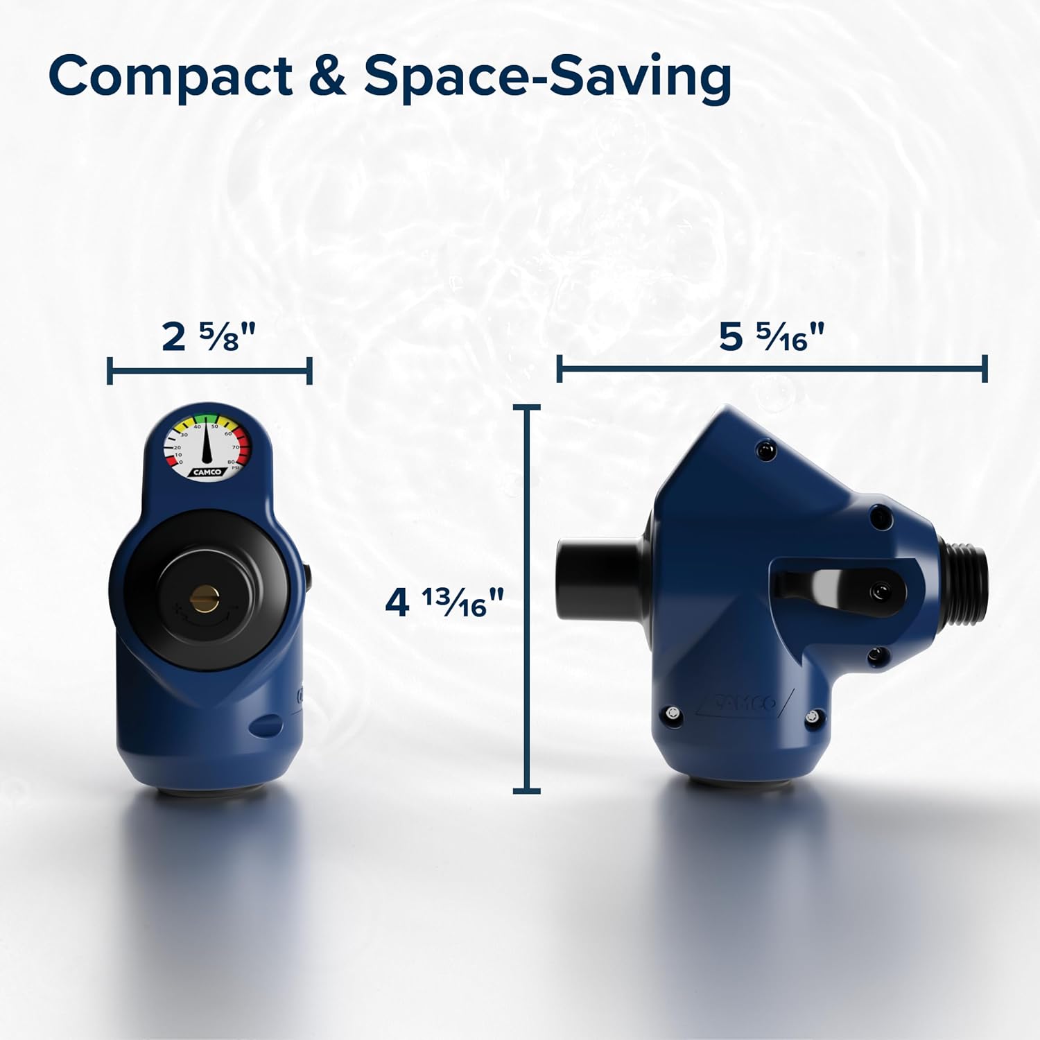 Camco Tastepure 4-in-1 Adjustable RV Water Pressure Regulator - Combines a 90° RV Hose Elbow Design, Pressure Gauge, Adjustable Regulator, & Shut-Off Valve in One RV Accessory (40065)