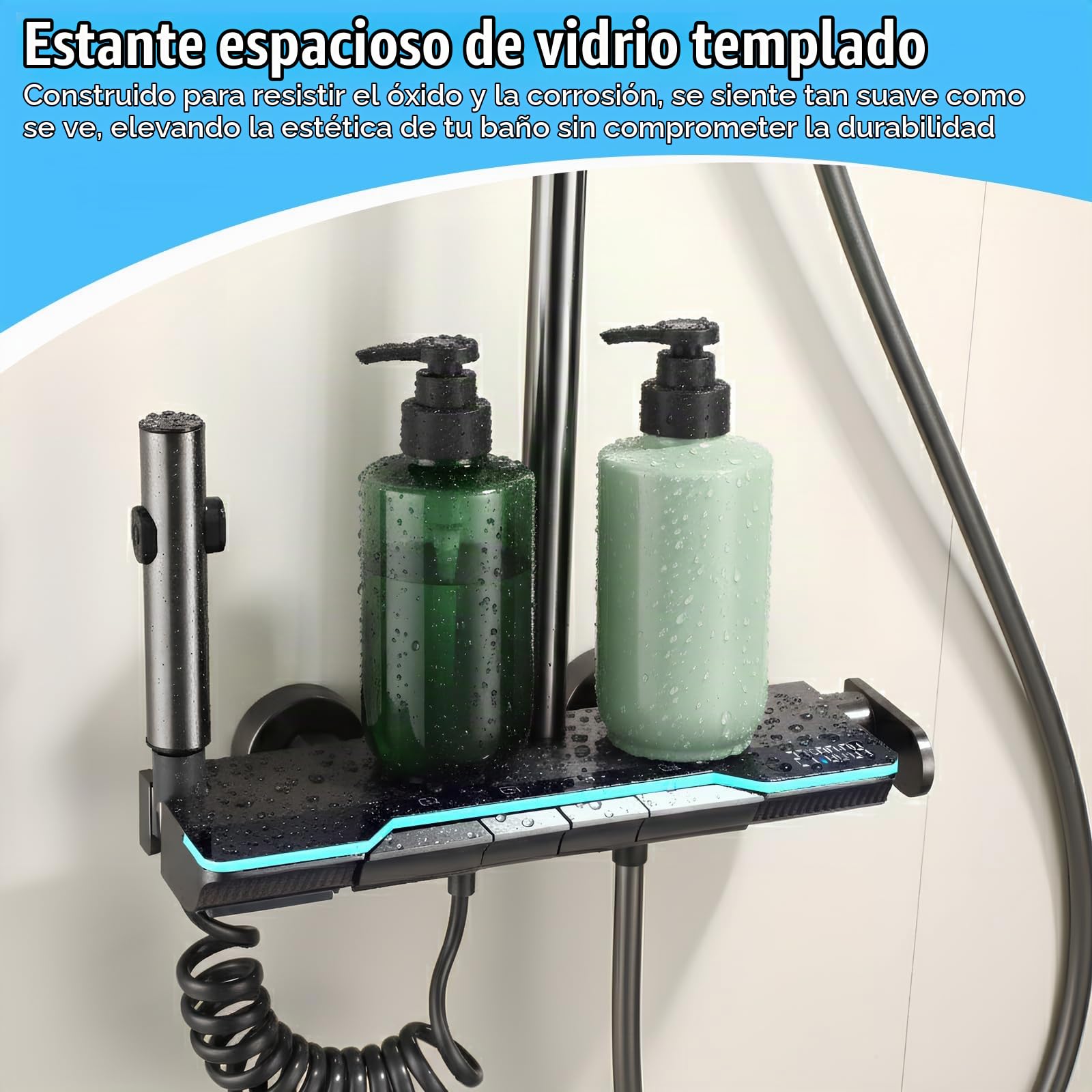Columna de Ducha Gris Oscuro con Pantalla Digital, Sistema de Ducha con 4 Botones de Piano, Rociador Efecto Lluvia para Baño Moderno-D3