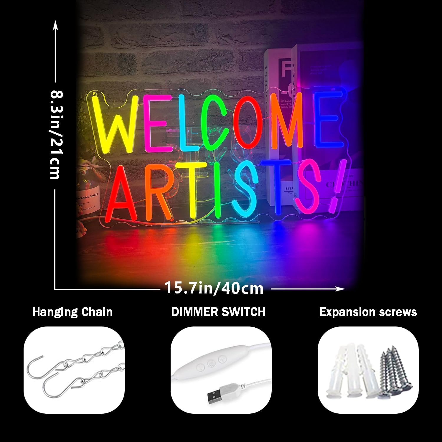 Welcome Artists Neon Sign Inspirational Letter Neon Light Up Sign Boho Wall Art LED Light Sign for Party Birthday Home Bedroom Wall Decor Game Room Office Bar Club Man Cave Decoration Cafe Gym