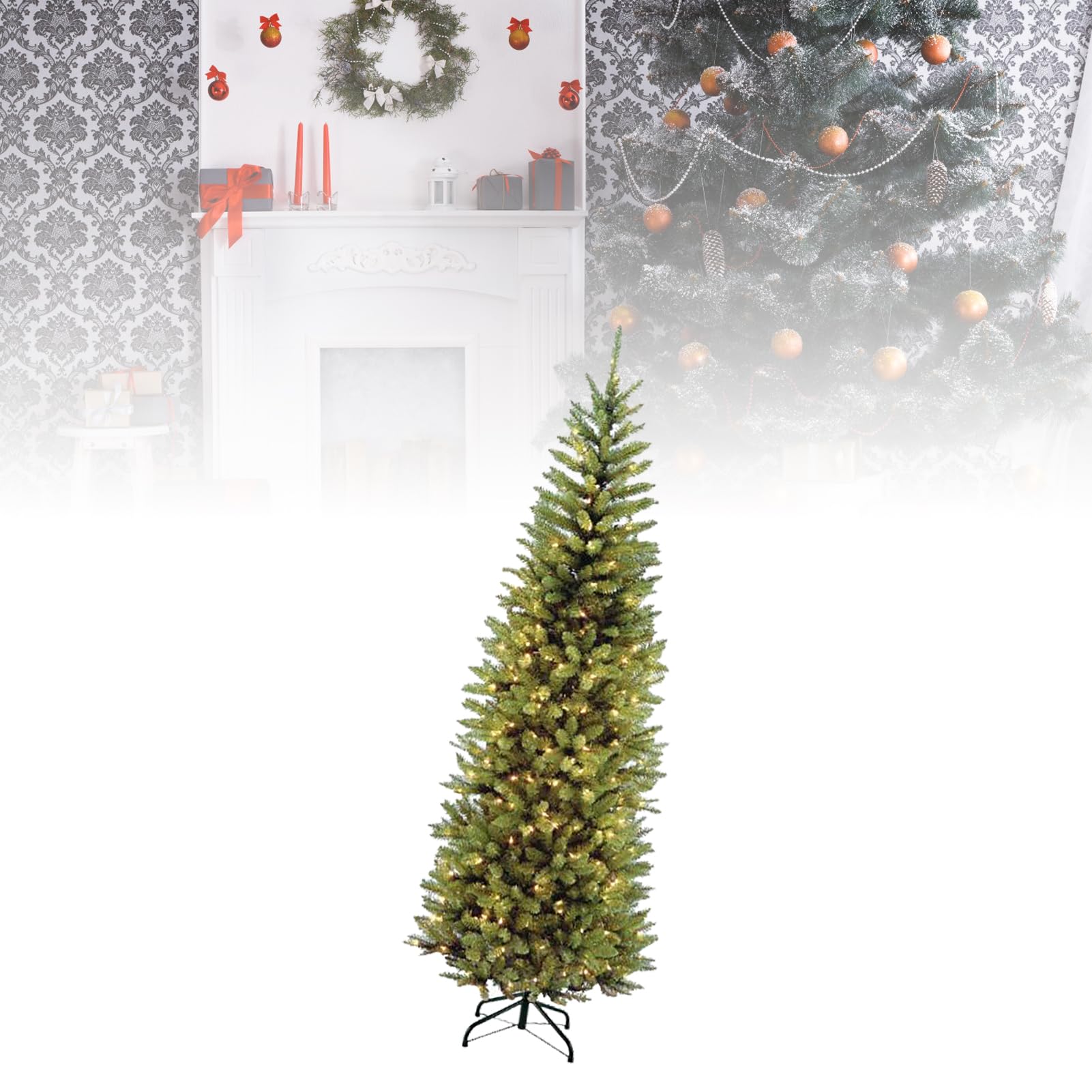 Yosoo Health Gear Künstlicher Bleistift-Weihnachtsbaum mit LED-Lichtern, Schlanker PVC-Weihnachtsbaum, Grünes Eckdesign für Zuhause, Büro, Kleine Räume, Realistisches Laub, Dekorative (H. Ich Hatte