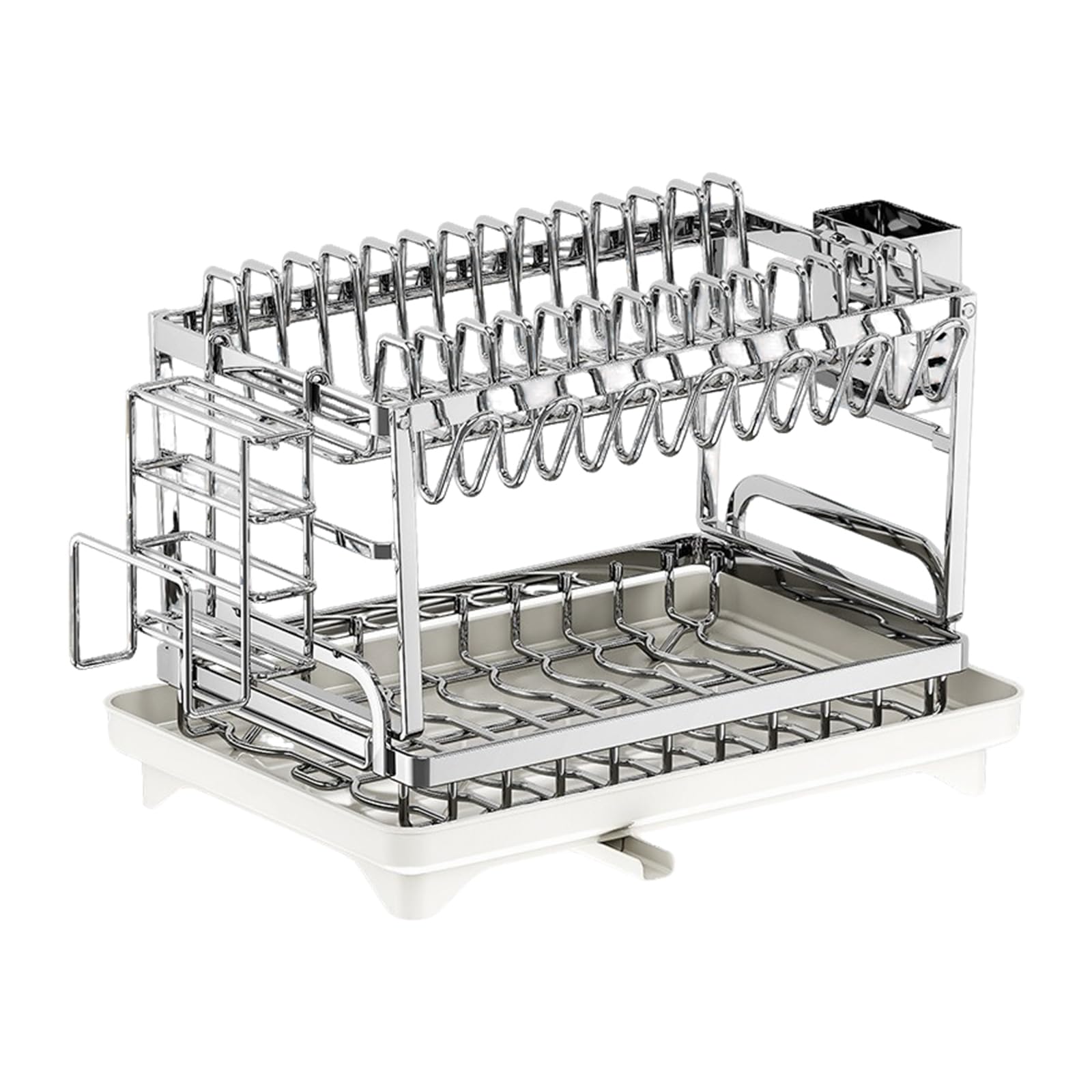 WFJINHAN Bowl and Dish Drying Rack, 2-Layer Stainless Steel Kitchen countertop Drain Rack with Drain Plate, Suitable for Plate Cup/Knife/Bowl Dish
