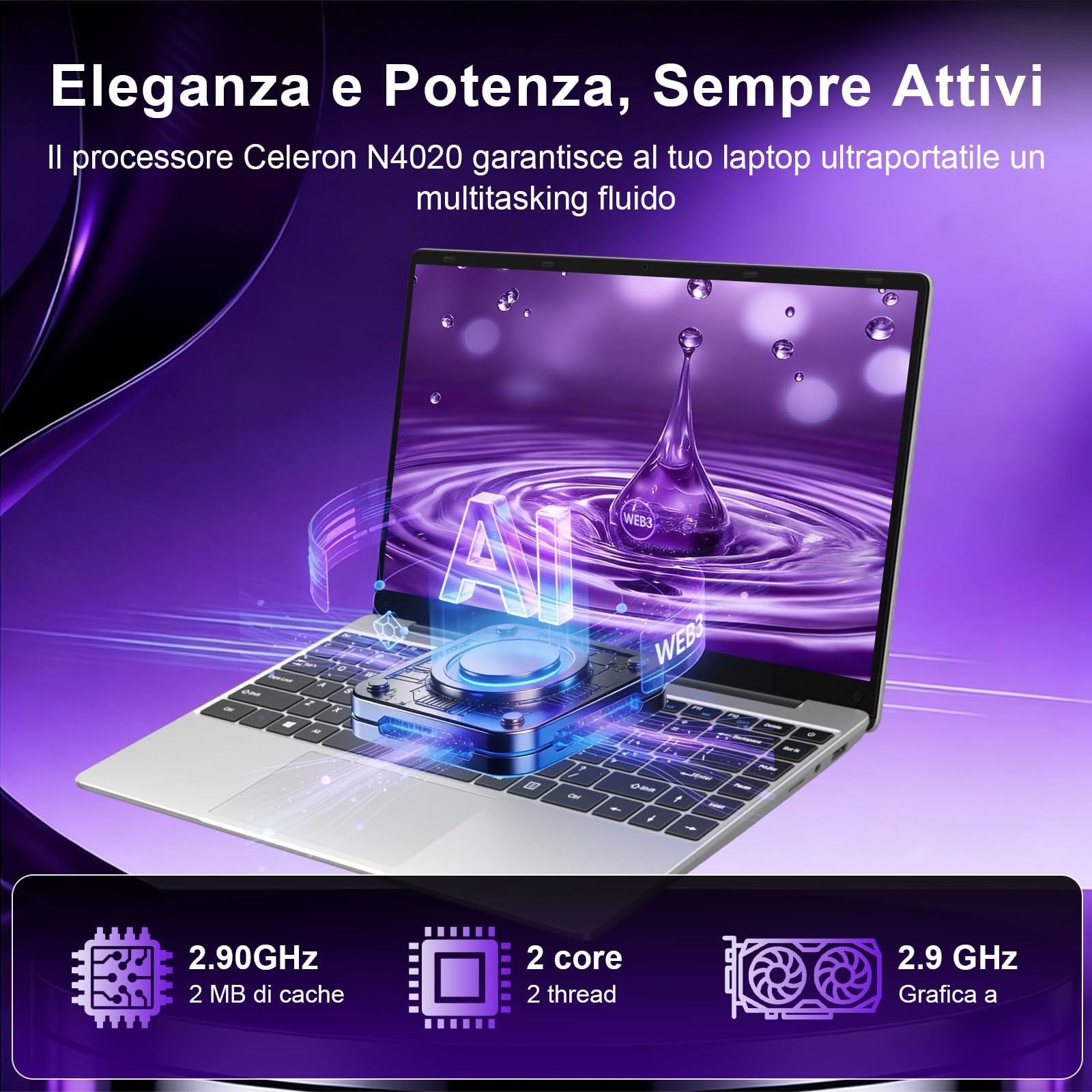 2026 PC Portatile 14 Pollici Laptop Win 11 256 GB ROM N4020 2.4G+5G-Argento | WiFi upto 2.8 GHz Supporta l'espansione SSD 1TB 4.2 USB HDMI Tastiera Italiana Membrana Mouse Senza Fili