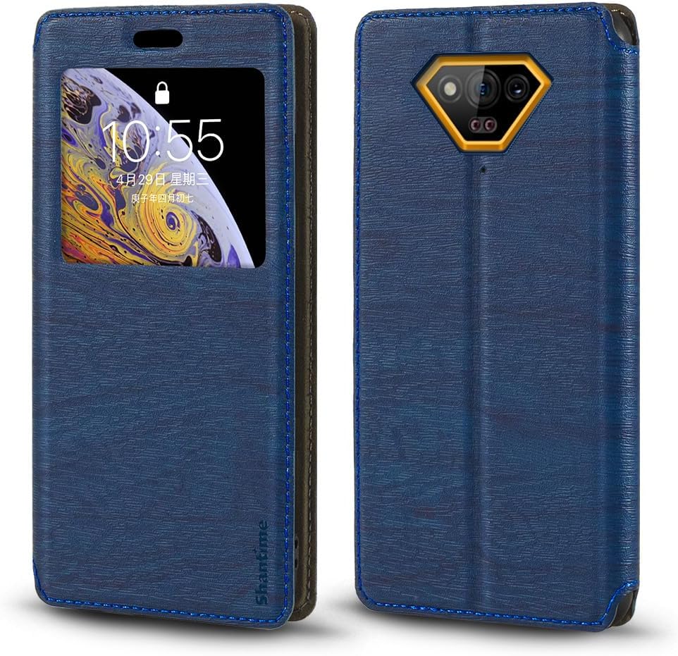 for Ulefone Armor X13 Case, Wood Grain Leather Case with Card Holder and Window, Magnetic Flip Cover for Ulefone Armor X13 (5.52โ) Blue