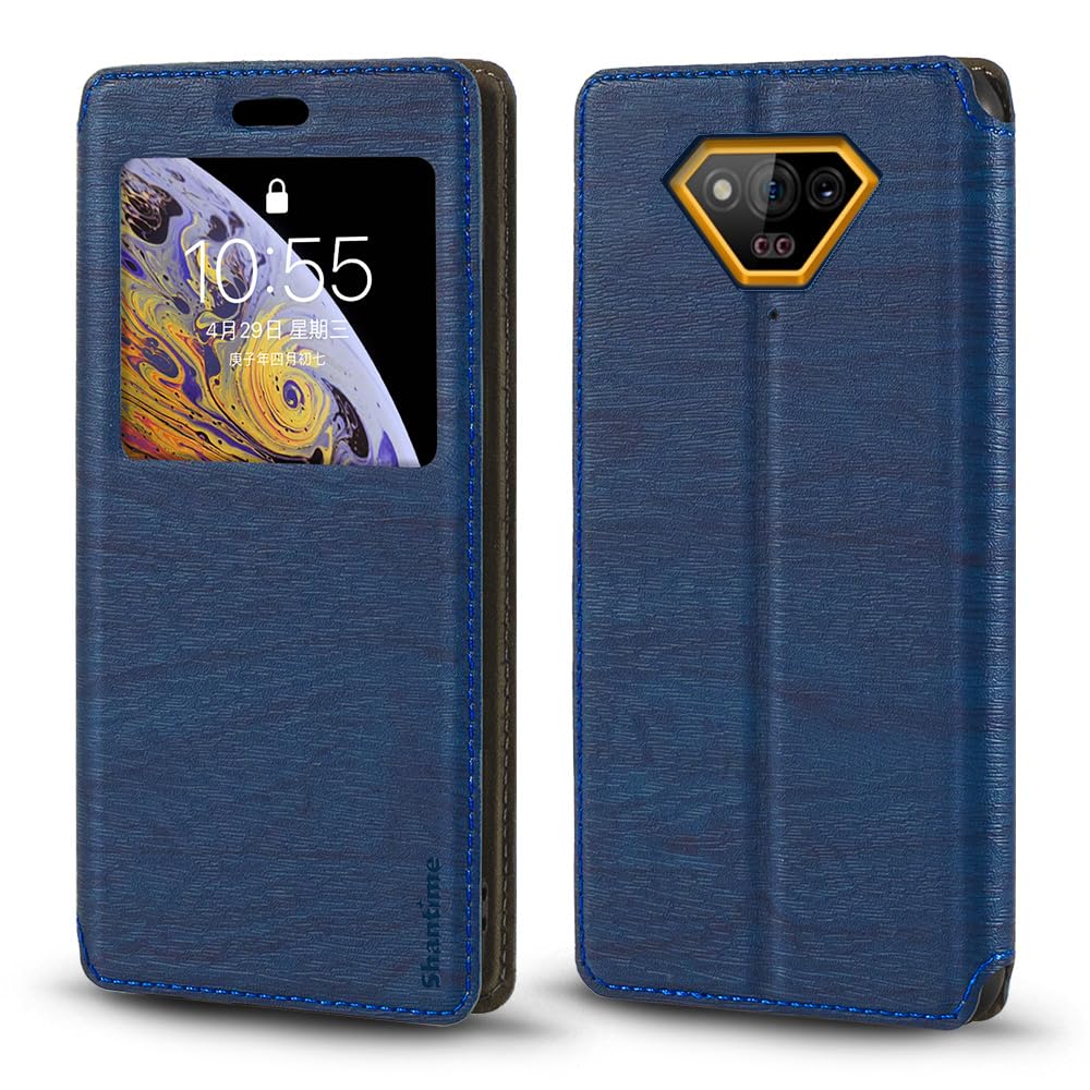 for Ulefone Armor X13 Case, Wood Grain Leather Case with Card Holder and Window, Magnetic Flip Cover for Ulefone Armor X13 (5.52”) Blue