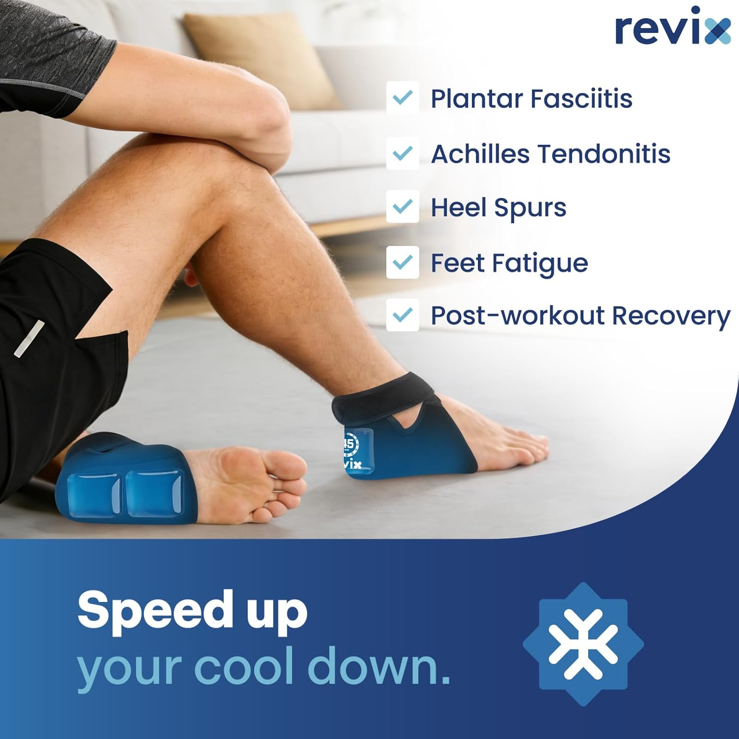 REVIX Heel Ice Pack Wrap with 45-Min Long Lasting Cold Therapy, 2 Packs Lightweight Gel Ice Pack for Heel Relaxation, Reusable Ice Wrap for Achilles Tendon & Foot Discomfort
