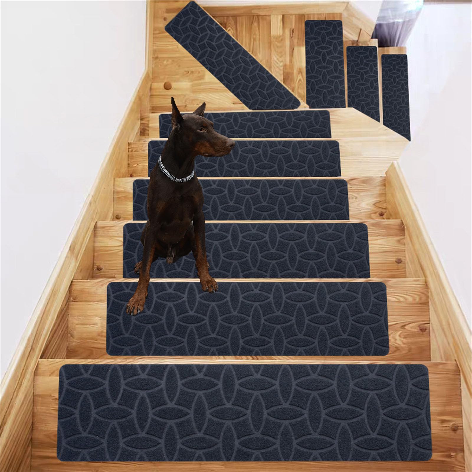 TYYCKJ Carpet Stair Treads Self Adhesive, Non-Slip Carpet Stair Runner Carpet Stairs Mats Removable Reused for Kids Elders and Pets (15pc,Stone-Grey)