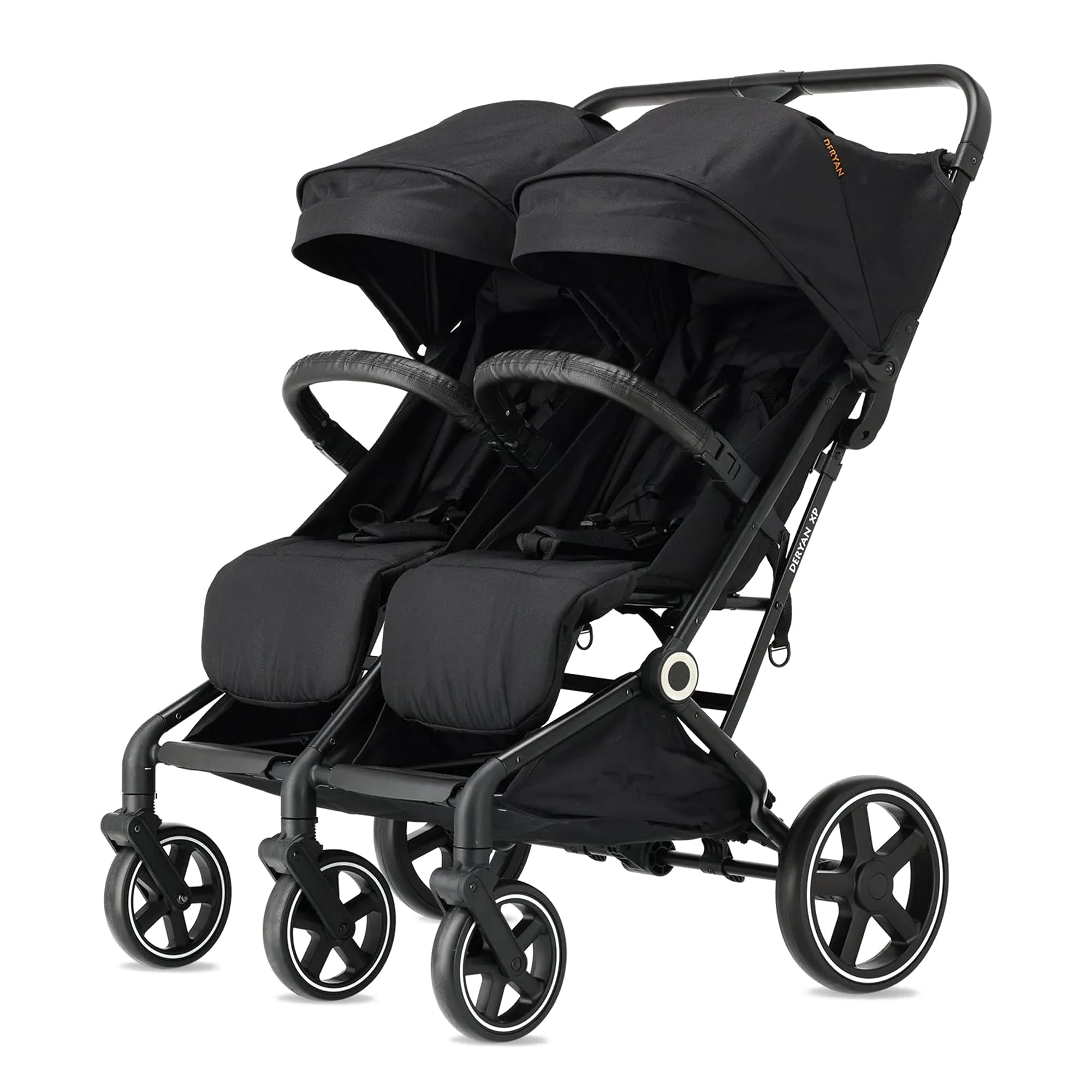 Passeggino Deryan XP X2 2 in 1 - Compatto e pieghevole - Adatto dalla nascita fino a 4 anni - Passeggino con portata massima di 22 kg per sedile - Nero