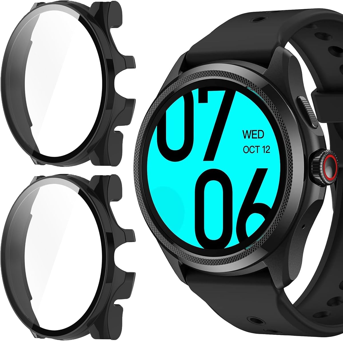 Compatible con TicWatch Pro 5, Lamshaw Hard PC Case con protector de pantalla compatible con TicWatch Pro 5 Smartwatch (2 unidades, negro+negro)