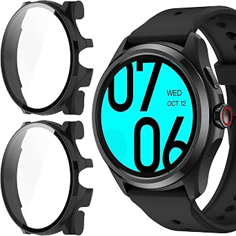 Compatible for TicWatch Pro 5 Case, Lamshaw Hard PC Case with Screen Protector Compatible for TicWatch Pro 5 Smartwatch 2 Pack-Black+Black