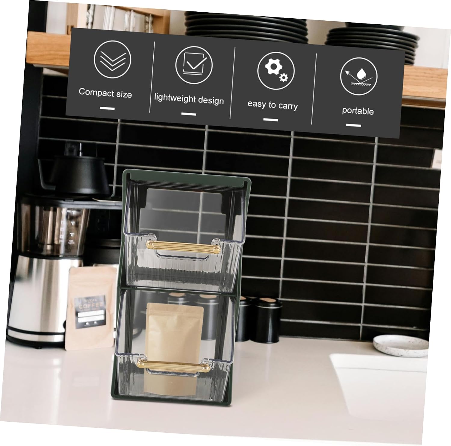 Desktop Tea Bag and Coffee Organizer Double-layer Storage Box for Office and Kitchen Pet Container for Sugar Packets Tea Bags and -saving Rack for Tidy Countertops