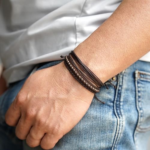 Miniatura 267 de Handmade Natural Stone Beaded Healing Bracelet Gift for Men Adjustable Rope String Bracelet (picasso jasper, Adjustable)