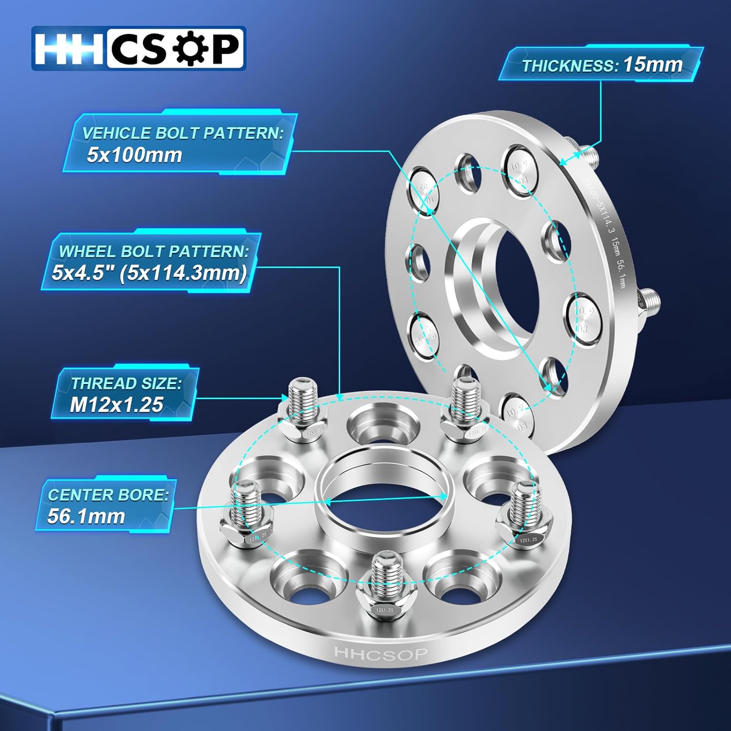 5x100 to 5x114.3 Forged Wheel Spacer 15mm for Subaru Impreza BRZ Baja Forester Legacy Outback | Scion FR-S | Toyota 86, 4PCS 5x100 to 5x4.5 Hubcentric Wheel Adapters 56.1mm Hub Bore with 12x1.25 Studs