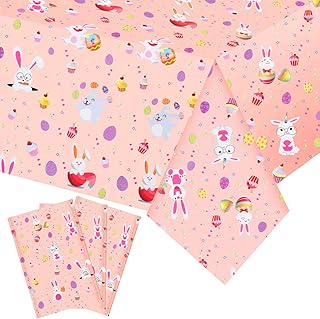 Easter Tablecloth 3 PCS - 54 x 108 Inch Easter Table Cover Disposable Easter Party Supplies Deacoration Easter Bunnys Plastic Tablecloth for Easter Spring Themed Party Supplies Decoration