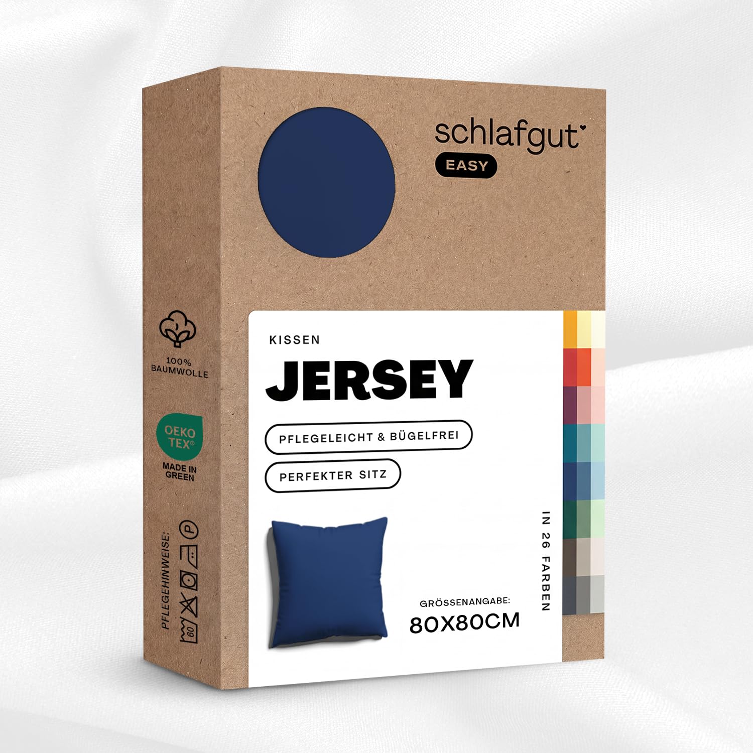 schlafgut Easy Jersey Kissenbezug 80x80 cm Blue Deep mit 100% Baumwolle, superweicher & atmungsaktiver Kopfkissenbezug