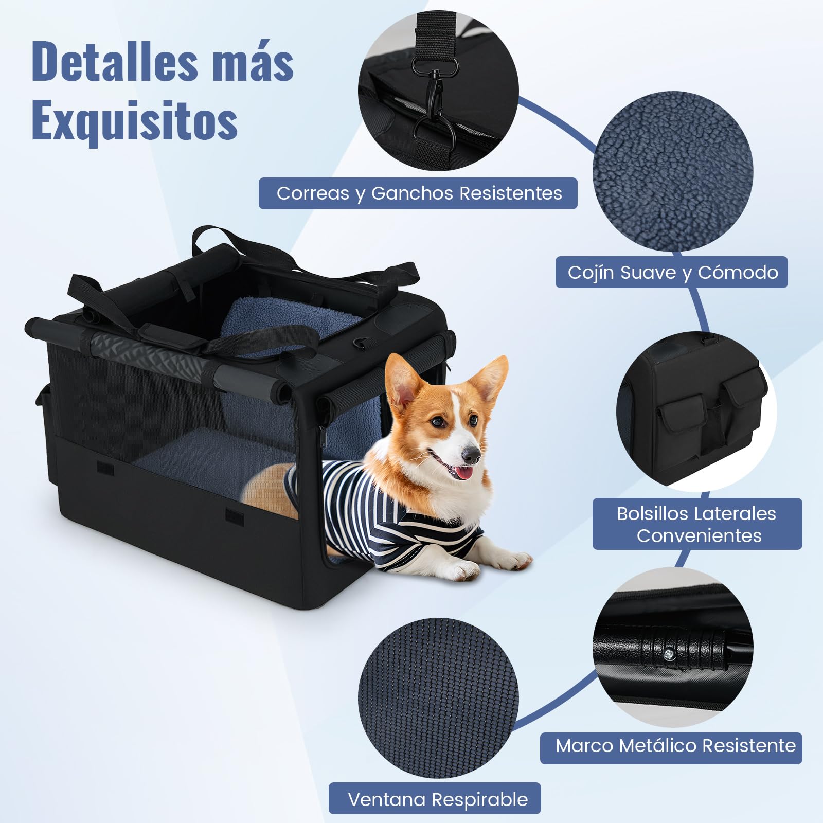 GYMAX Transportín para Perros, Mochila Extensible para Gatos con Ventanas de Malla, Espacio Extra, Bolsillos Laterales y Portavasos, Alfombra Suave, Bolsa para Mascotas Plegable (Negro+Gris, S)