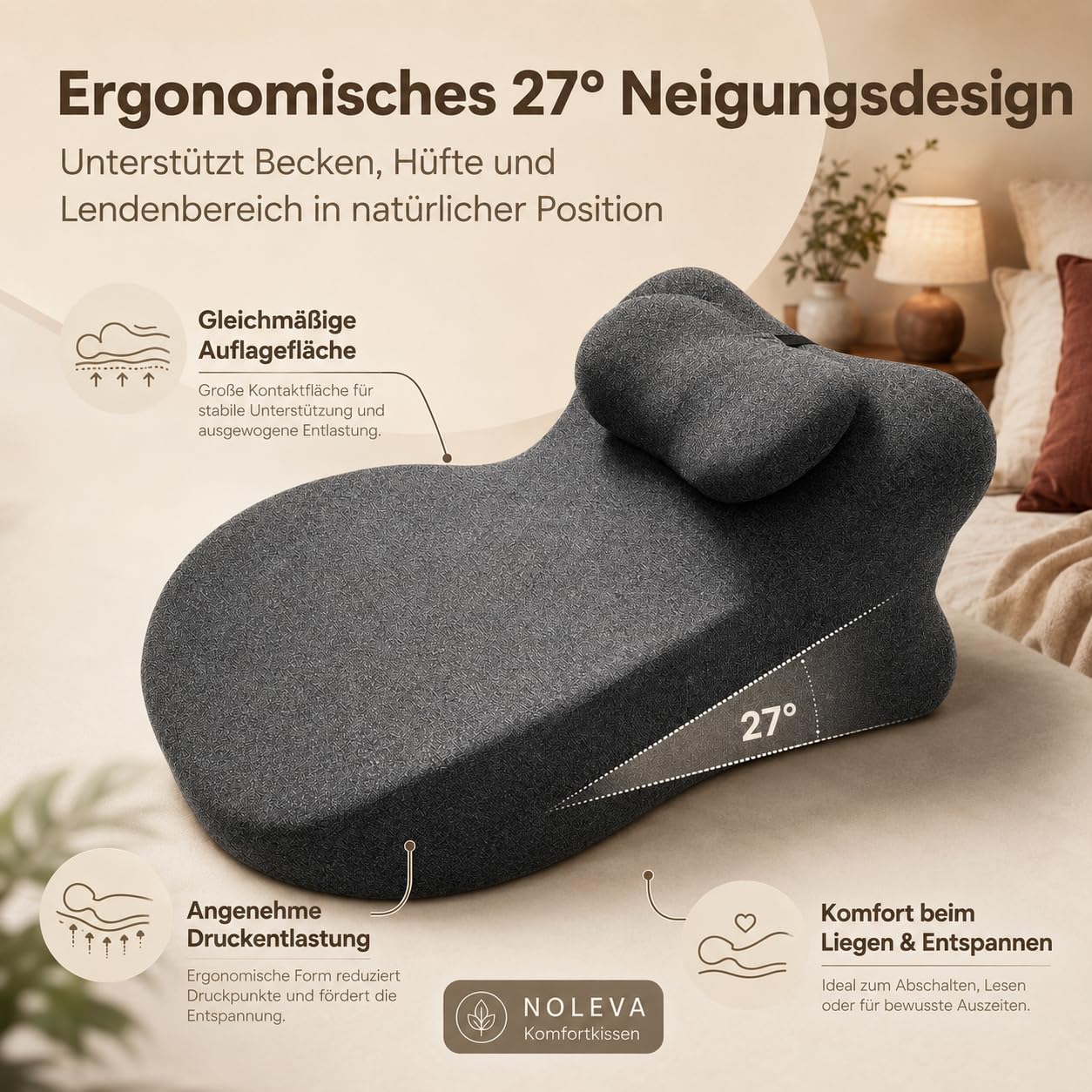 Noleva Kissen - 27 Komfortkissen FüR Ohne KräMpfe In Beinen Oder RüCken (Grau)
