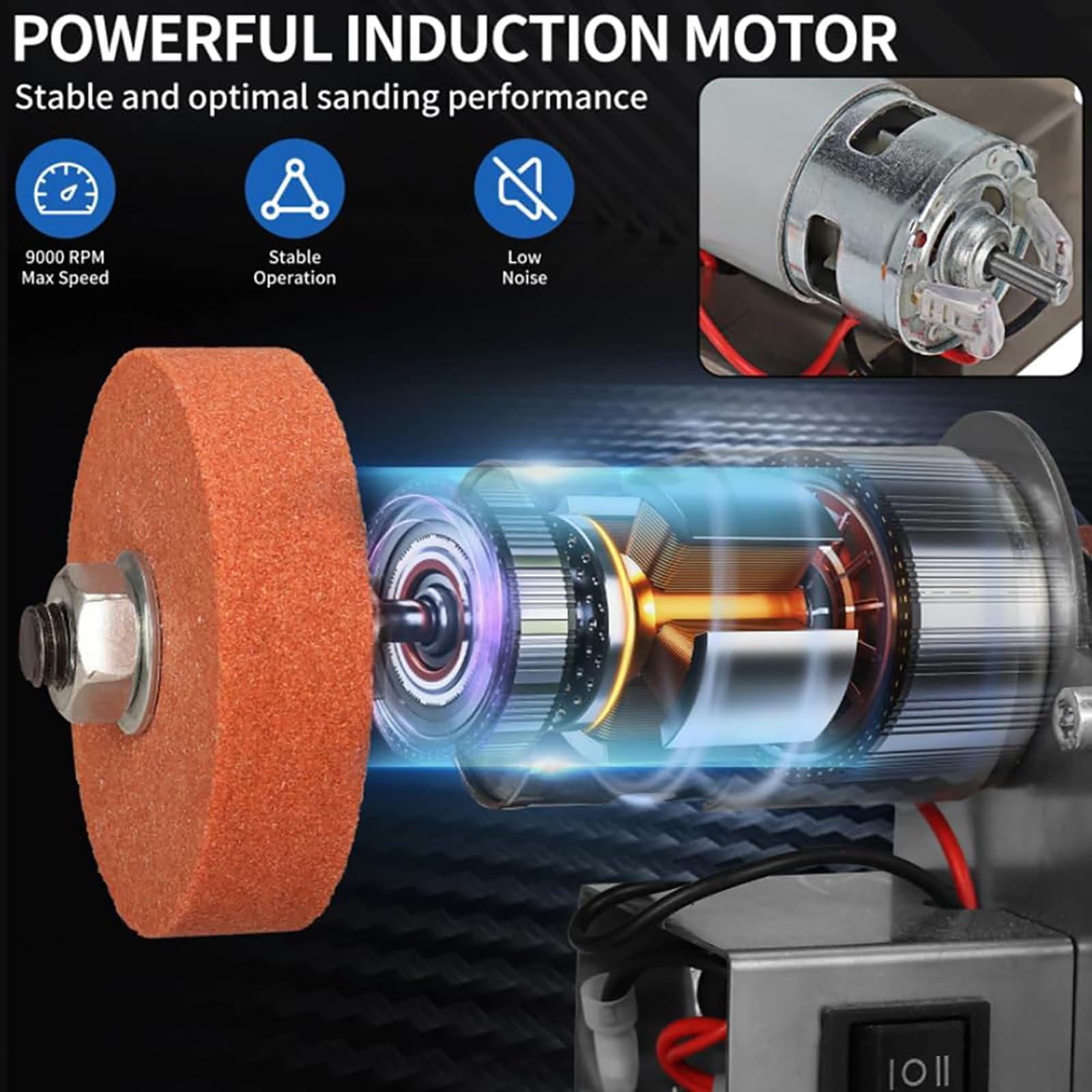 Mini Belt Grinding Machine Tool, Electric Belt Sanding Machine with Polishing Wheel and Grinding Wheel, 7-speed Speed Adjustment/4000-9000RPM, for Metal, Wood