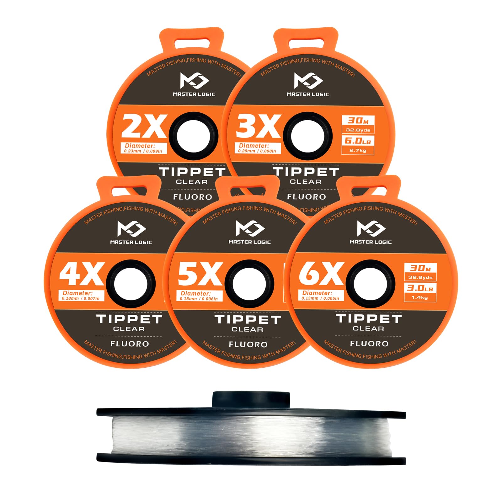 MASTER LOGIC Fly Fishing Tippet Leaders Line with Holder and Silicone Tenders 32/55 Yard Spools, 2X-6X Tippets Clear