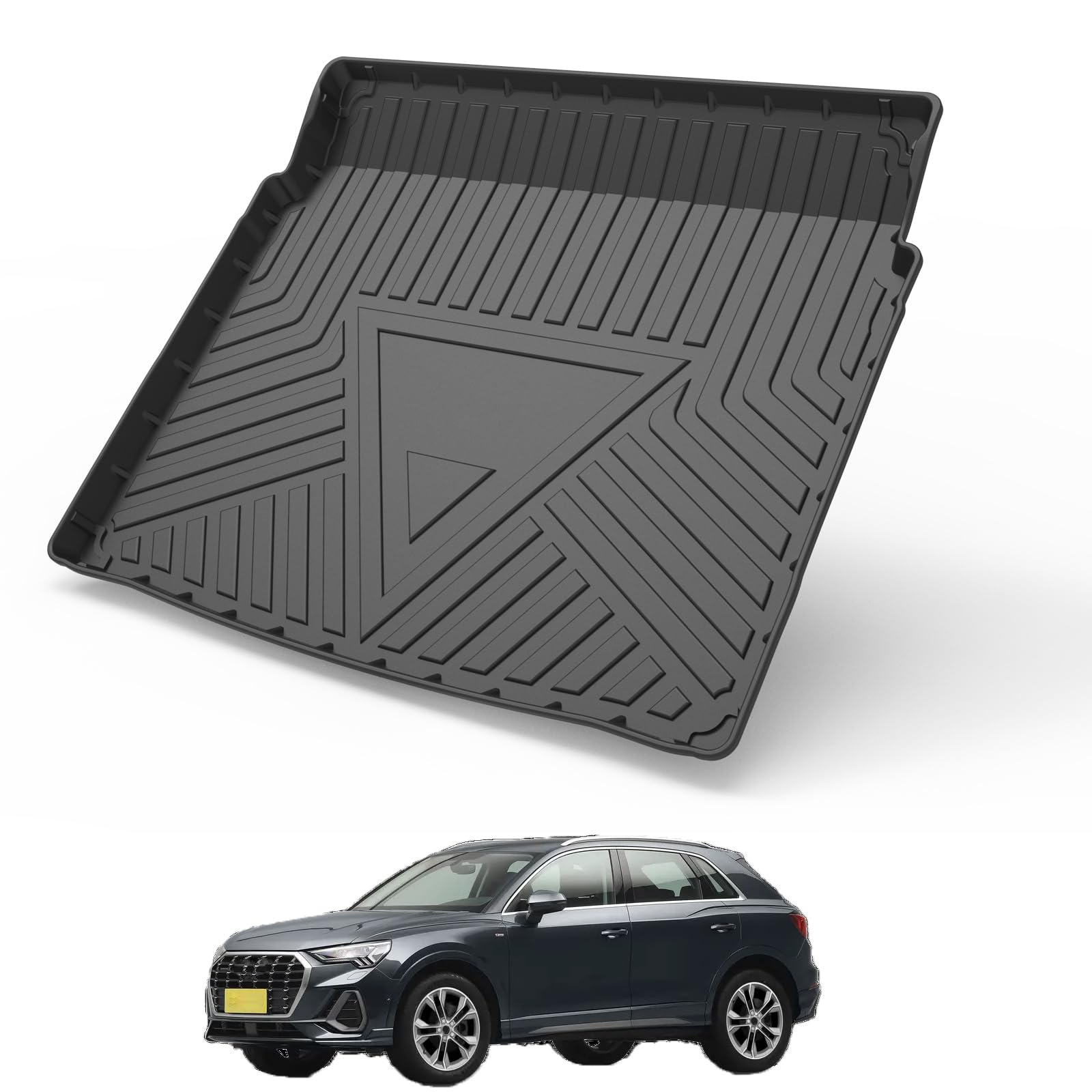 Elsetyler Custom Fit for Cargo Liner 2019-2024 2025 Audi Q3 - Black TPE All Weather Heavy Duty Waterproof Rear Cargo Tray Trunk Floor Mat Protector