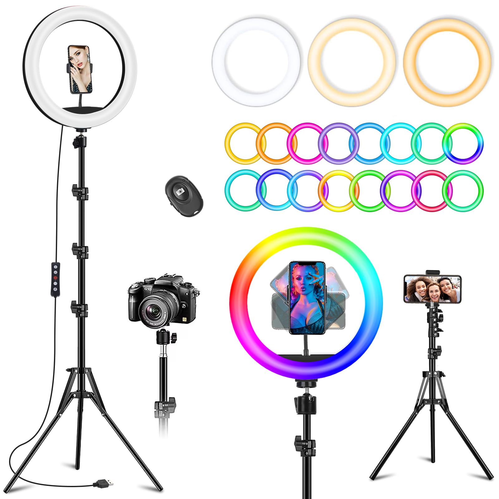 10.3" Ring Light with Tripod and Phone Holder, Selfie Ring Light with 51 Color Modes, Circle Lighting for iPhone, Dimmable LED Phone Ringlight for Makeup/Video Recording/Photography