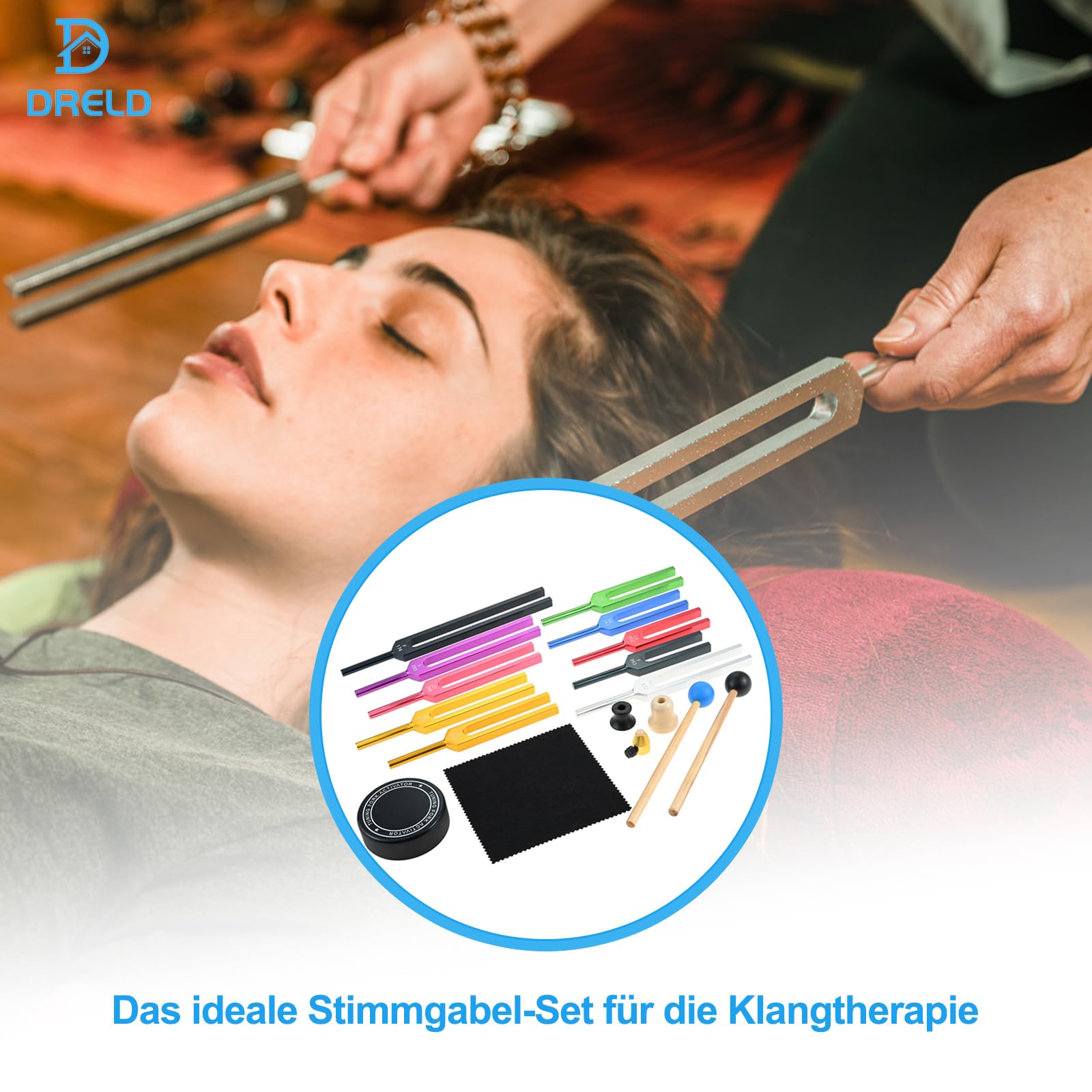 DRELD Stimmgabel,Stimmgabel Neurologie,10er Set (174 Hz, 285 Hz, 396 Hz, 417 Hz, 432 Hz, 528 Hz, 639 Hz, 741 Hz, 852 Hz, and 963 Hz), für Klangtherapie Gewichtete Stimmgabel Geeignet Meditation