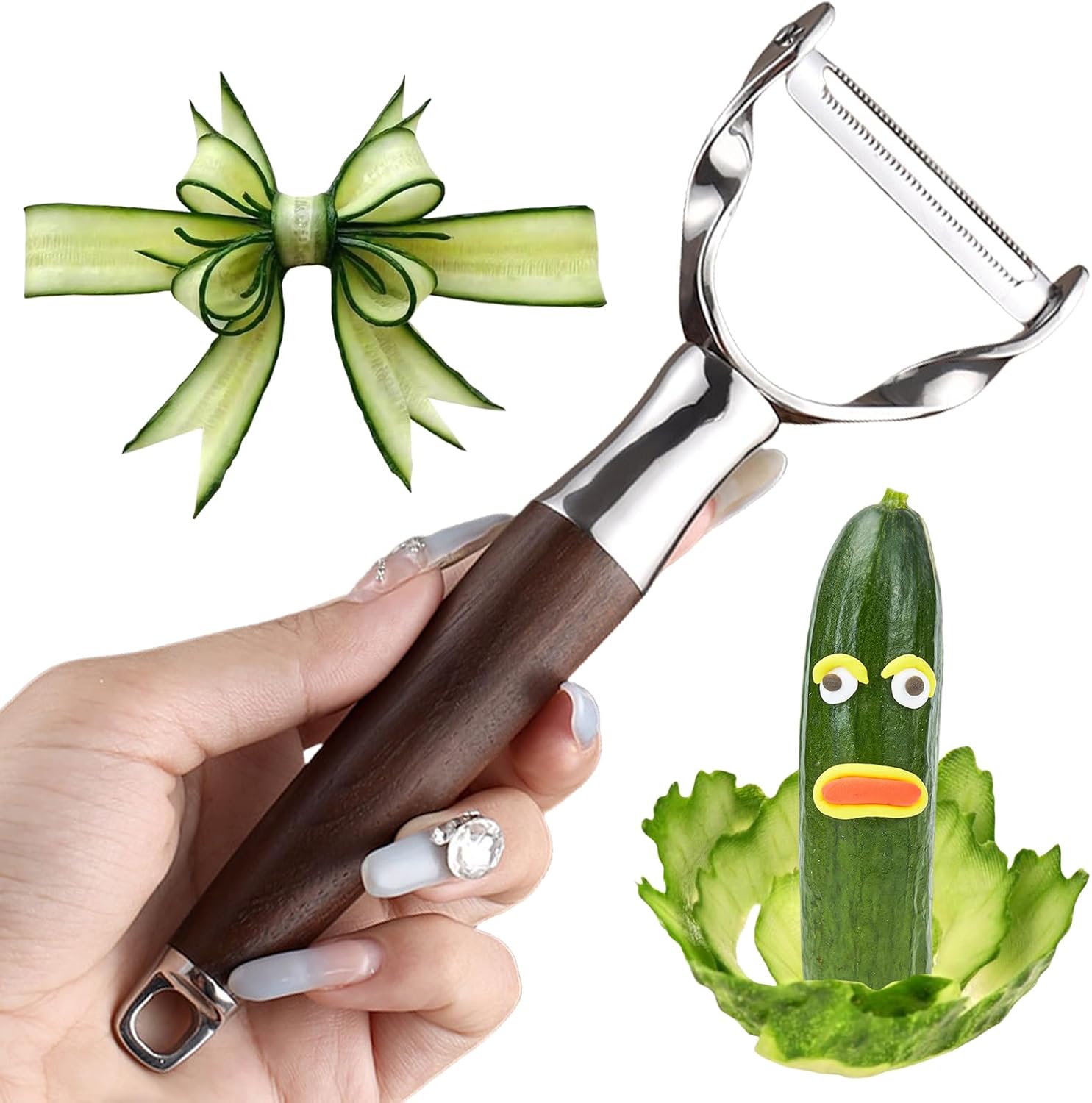 Premium Vegetable Peeler for Kitchen- Stainless Steel Serrated Y Potatoe Peeler for Veggie, Carrots, Apples – Ultra Sharp Swivel Blade Fruit Peeler with Ergonomic Natural Wood Handle