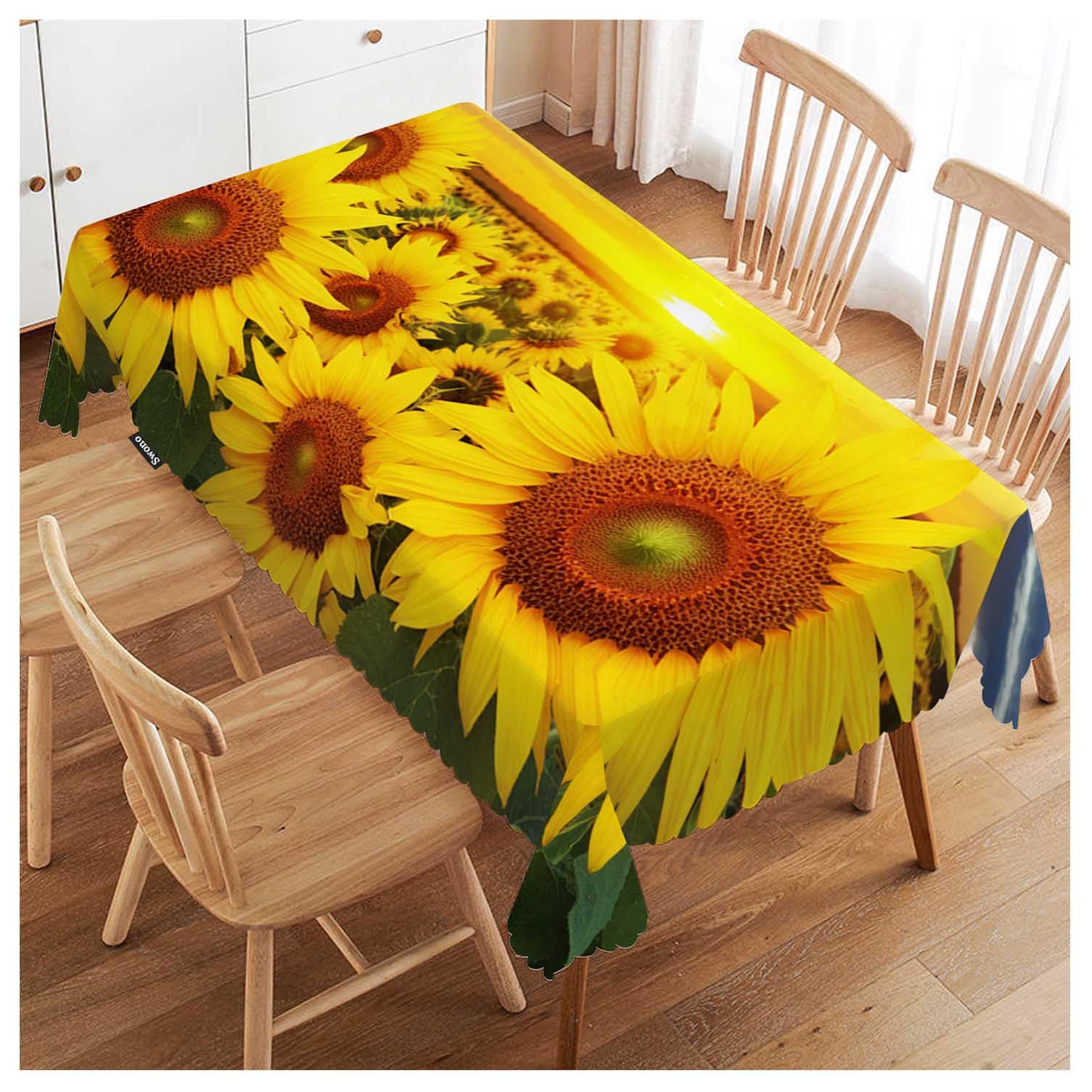 FJQWKLF Tablecloth Yellow Sunflowers, Nature Sunset Sunflower Field Table Cloth for Kitchen Dining Tabletop Decoration Parties Weddings, 52 X 70 Inch Rectangle Tablecloth