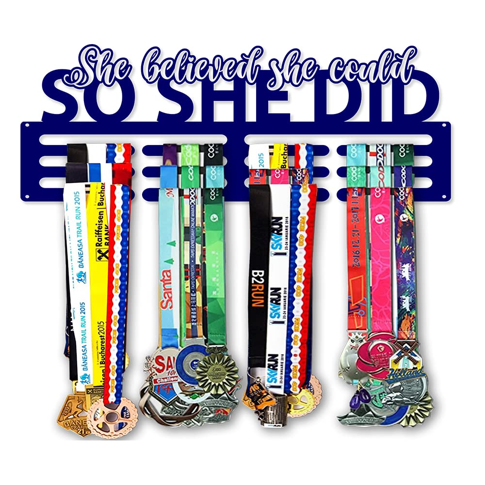 She Believed She Could So She Did Medal Hanger Wall Display - Metal Wall Medal Display - Sports Medal Hanger Display for Athletes- Medal Holder Display Hanger Rack Medals Girl Athlete - Navy