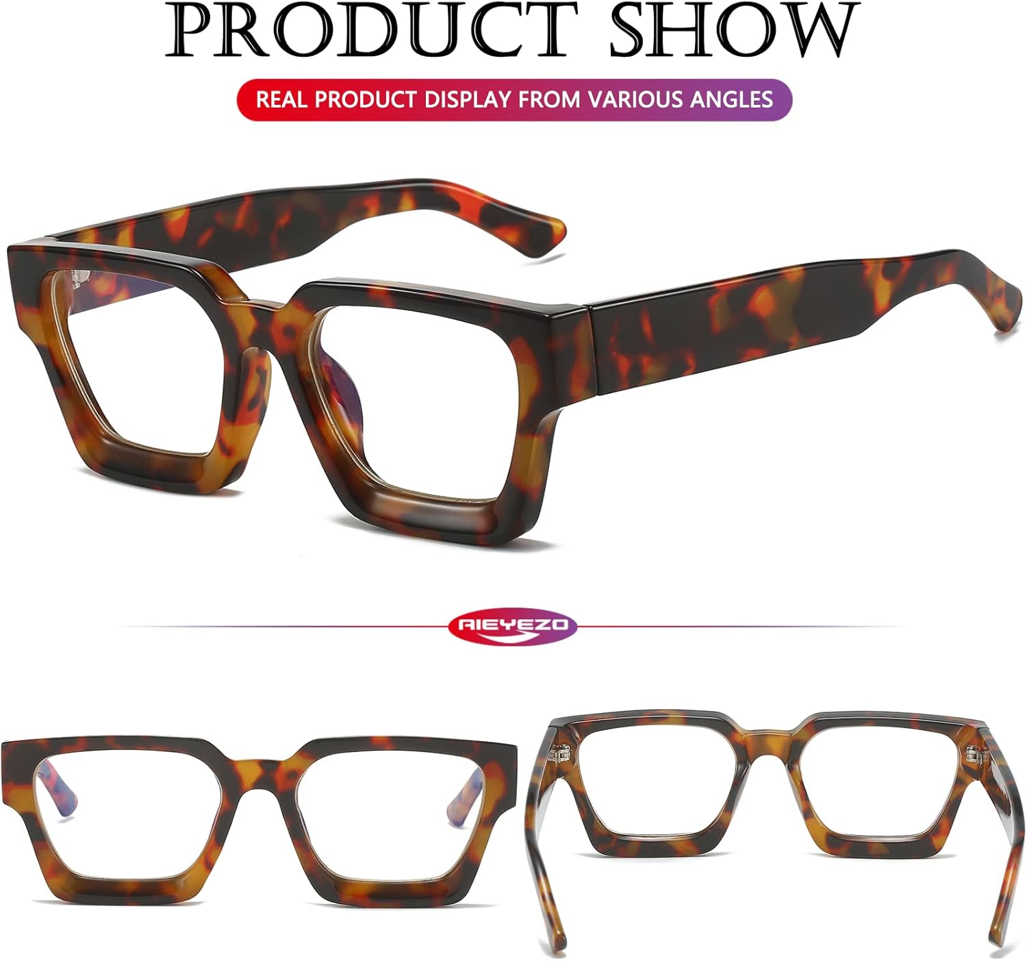 AIEYEZO Square Thick Frame Glasses for Women Men Fashion Blue Light Glasses Trendy Chic Computer Eyeglasses - Image 4