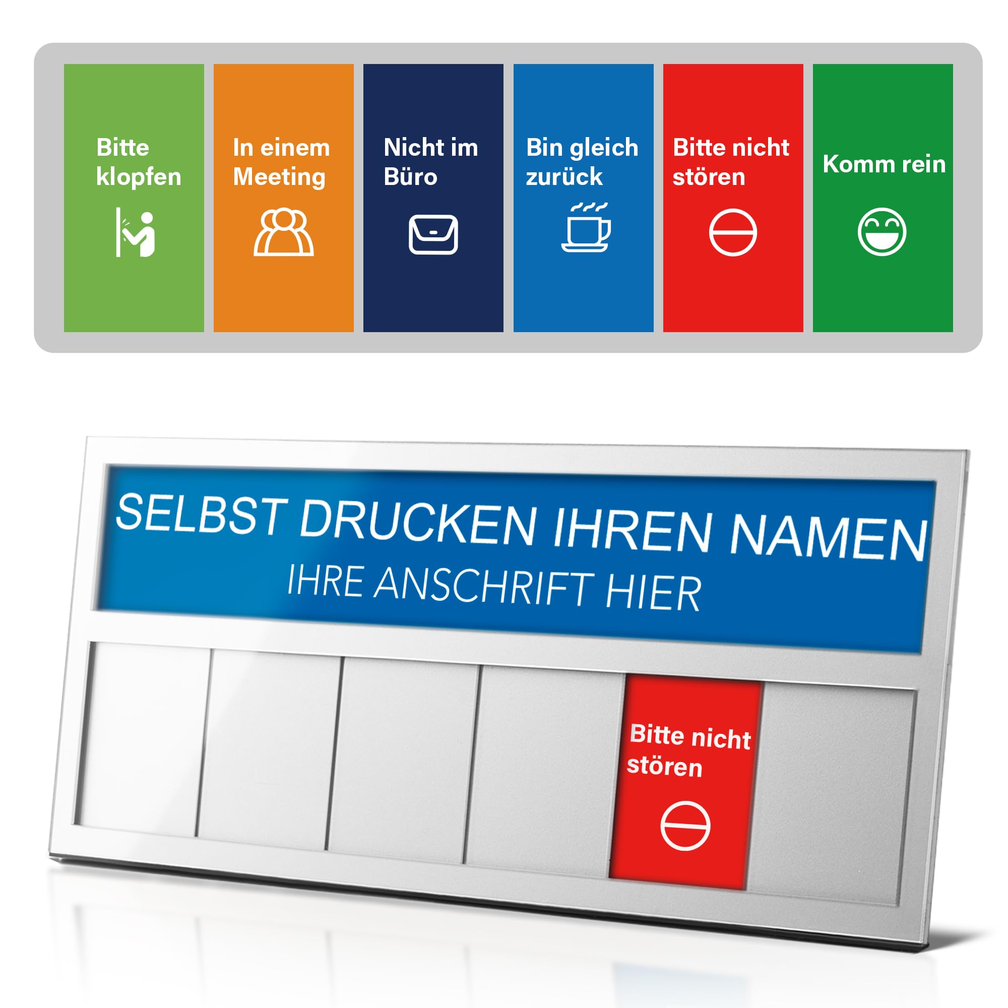 Namensschild & Türschilder Büro Bitte Nicht Stören, 6 Optionen Türschilder Schiebeschild In Einem Meeting,Nicht Im Büro,Komm Rein mit Symbolen,Bin Gleich Zurück,Bitte Klopfen, Kleben oder Aufstellen