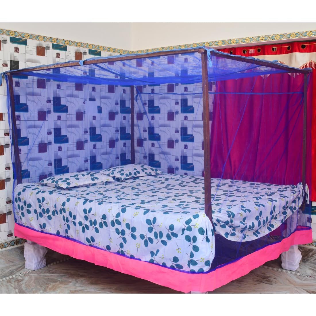 Mosquito Net Tent for Double Bed – 6x6 ft | Foldable Design | Bug-Free Sleep Solution Color- Blue-image-36