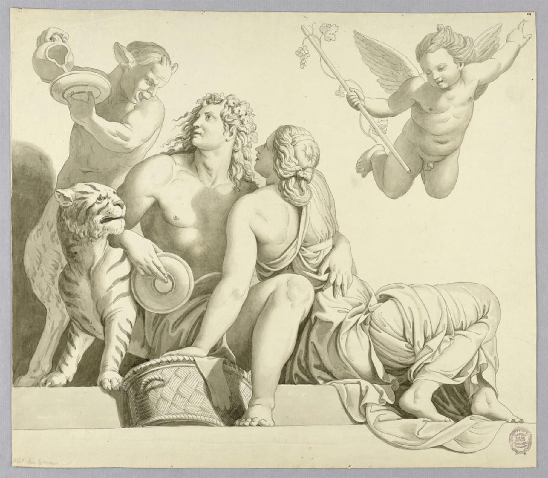 ARTXLXXBN Famous Painting Art Wall Decor Abstract Art Picture Dionysus and Ariadne by Johann August Nahl the Younger Animal Pictures for Home Decor 60x90cm