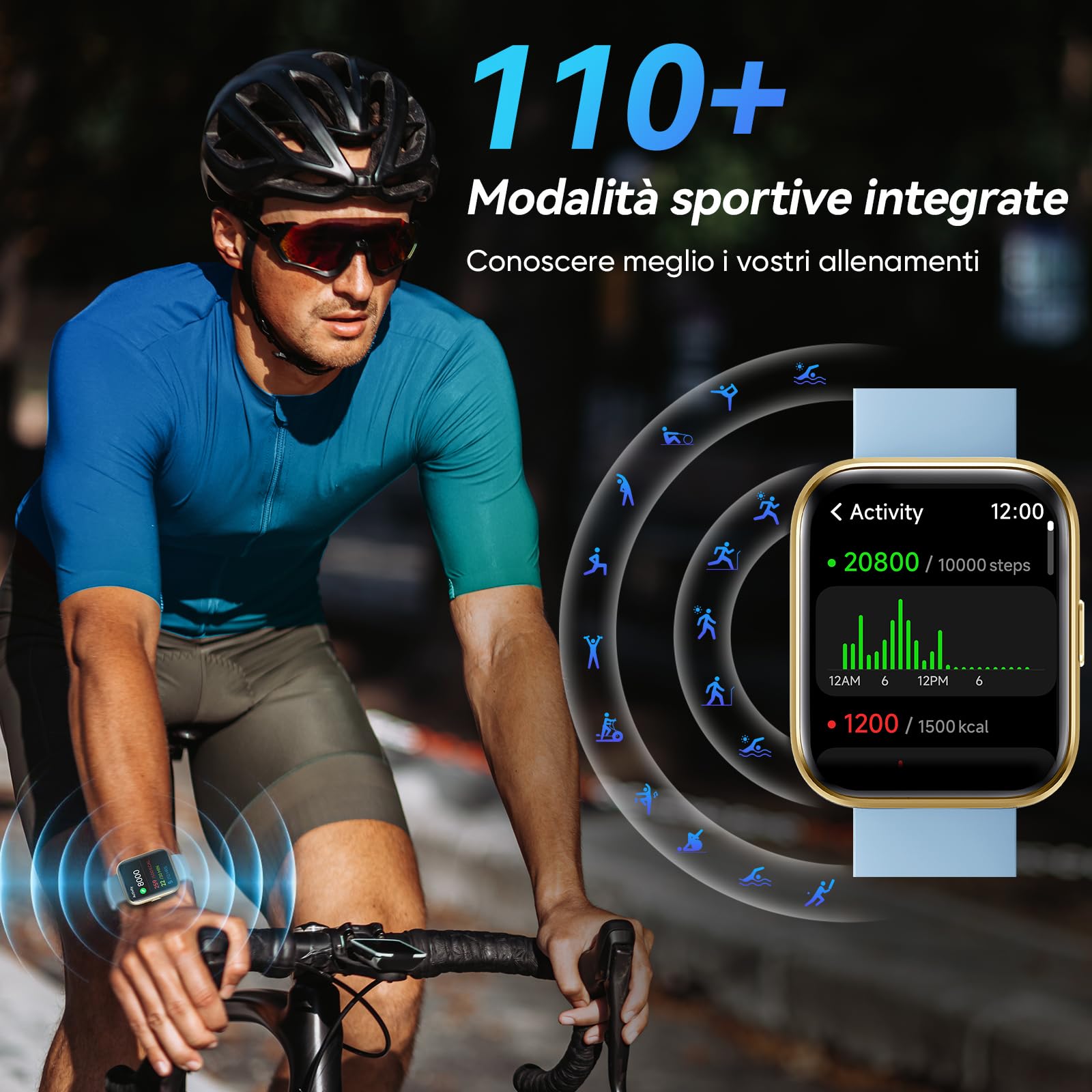 Fitpolo ID208P Smartwatch Uomo Donna, 1.8" Orologio Fitness IP68 Effettua/Risposta Chiamate 100+ Sportive, Contapassi/Sonno/Cardiofrequenzimetro/SpO2, Compatibile con Samsung/Xiaomi/Huawei/Oppo/iPhone