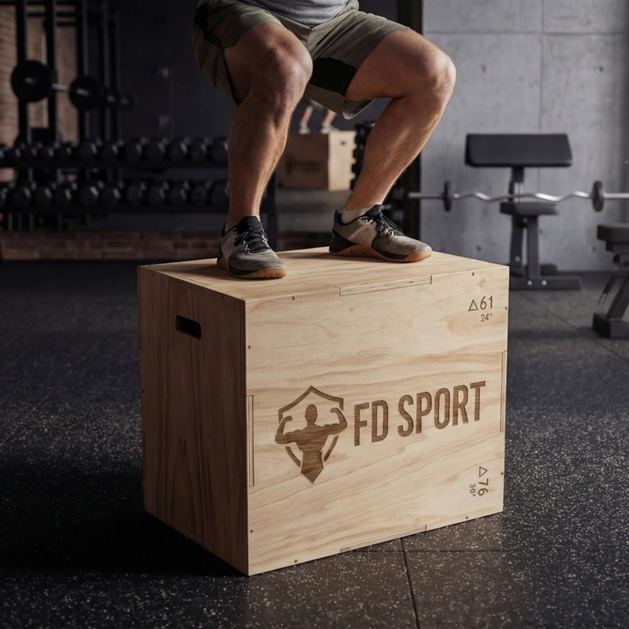 FD Sport Plyo Box in Legno Professionale - Box Pliometrico 3-in-1 (51, 61, 76 cm) con Rinforzo Interno, Cubo Palestra per Crossfit, Box Jump, Allenamento Funzionale e HIIT, Portata 150kg